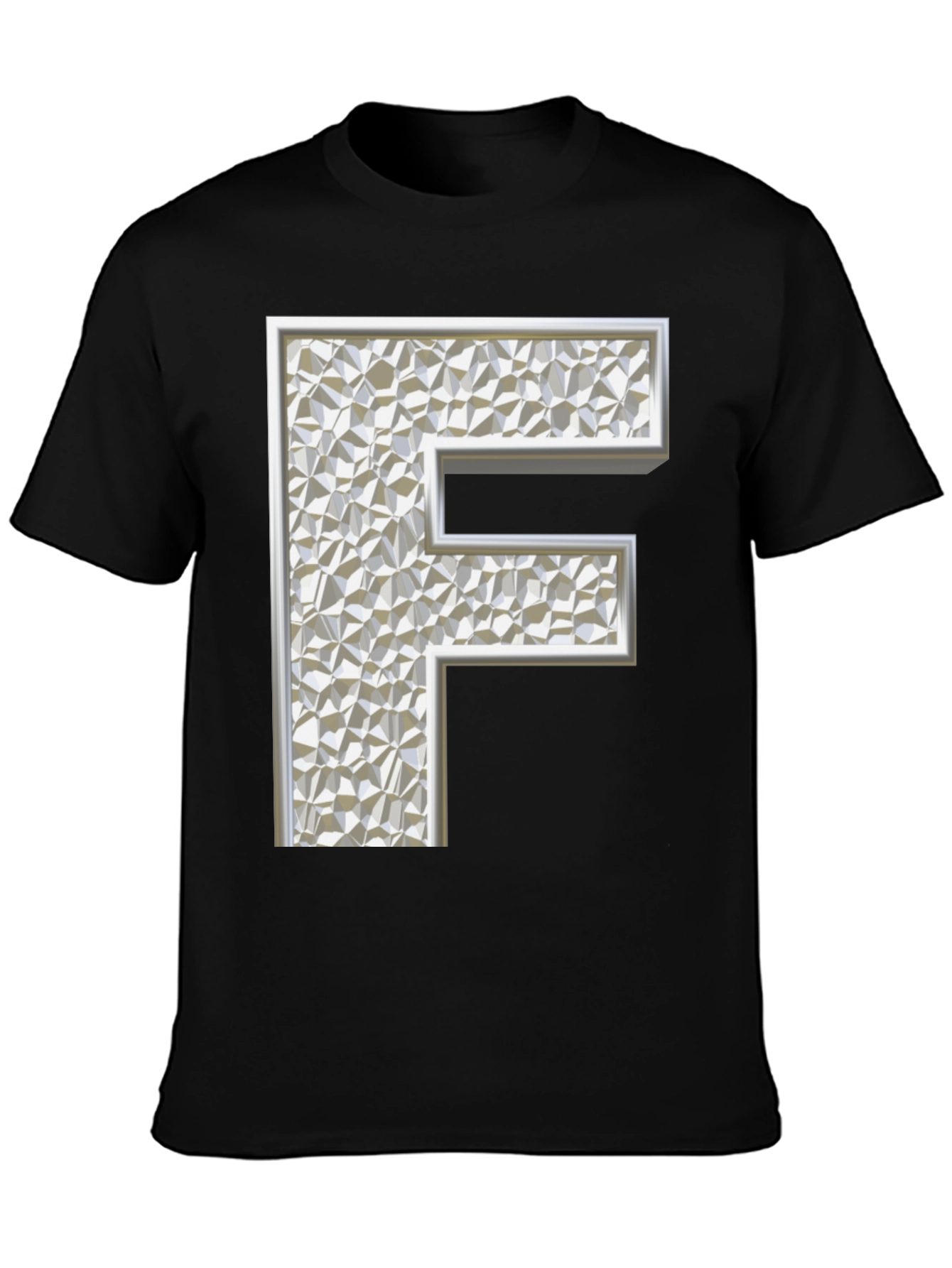 Abstract Letter F Graphic Black T-Shirt