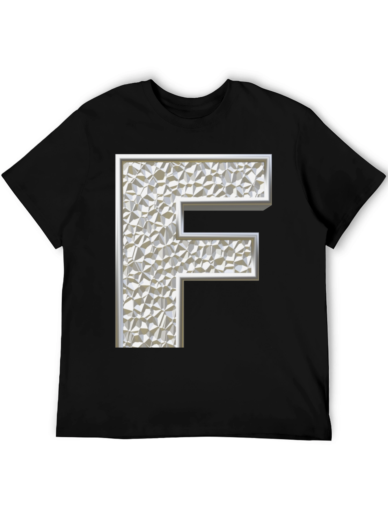 Abstract Letter F Graphic Black T-Shirt