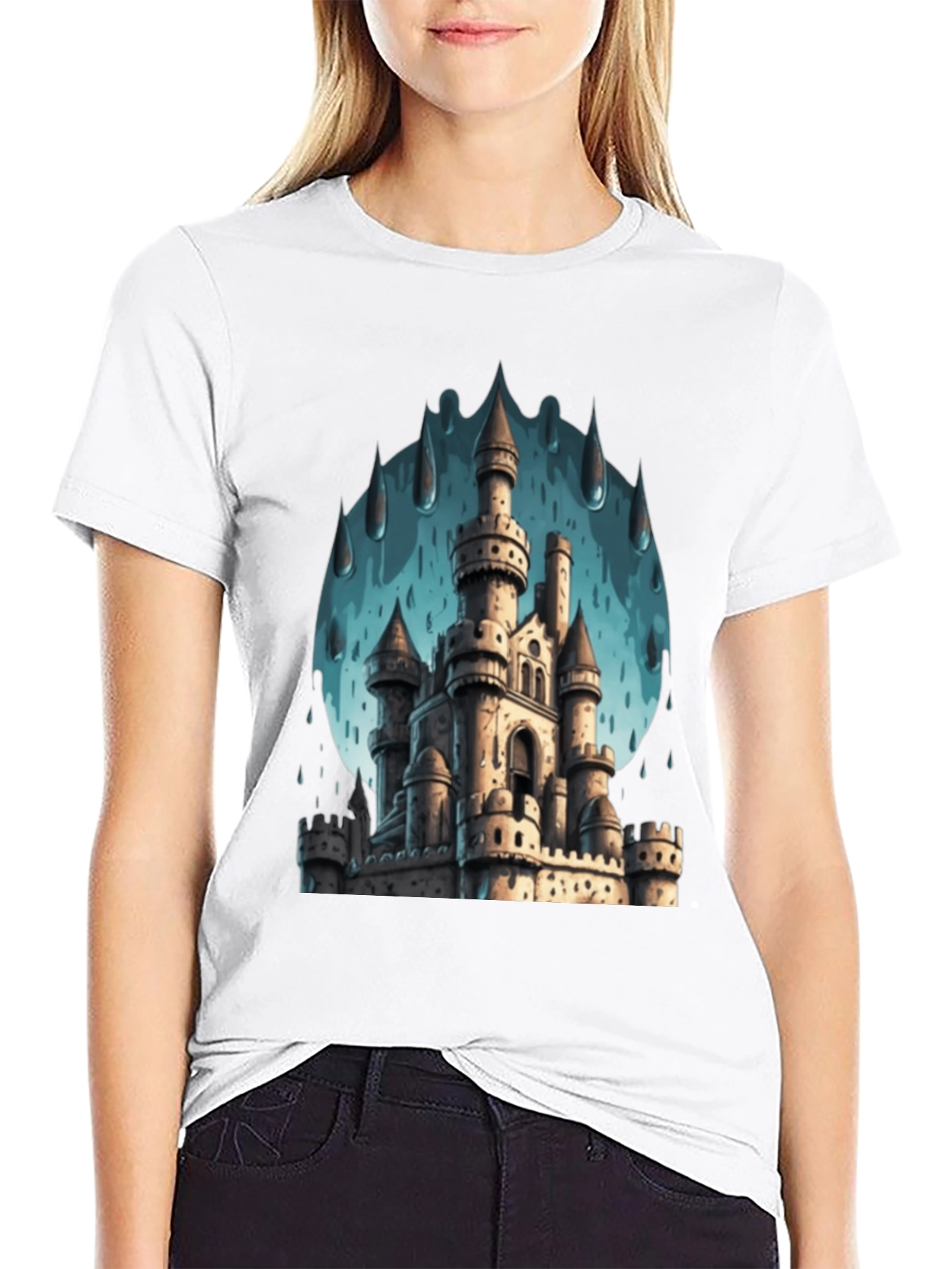 Castle in the Rain Black T-Shirt