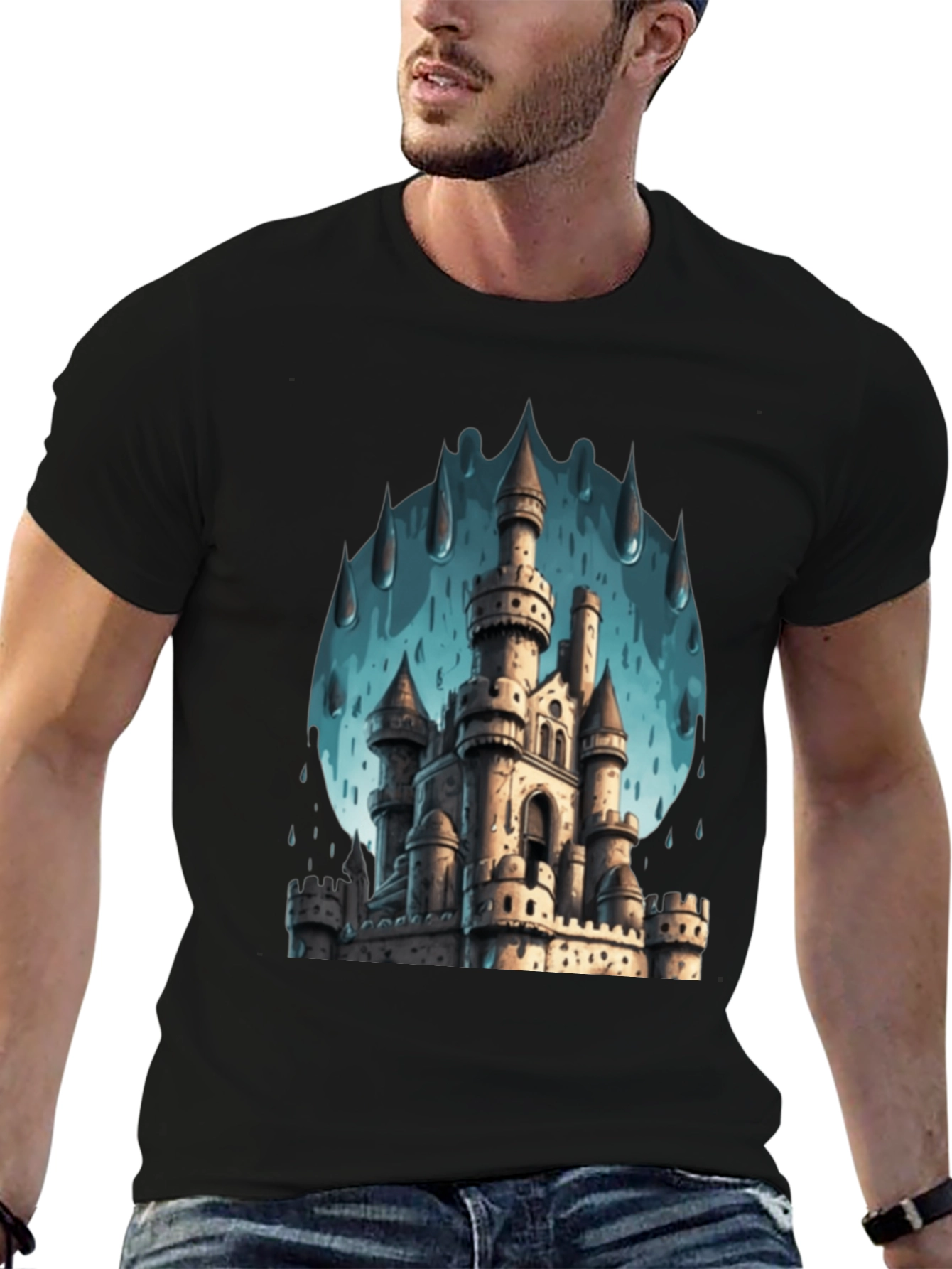 Castle in the Rain Black T-Shirt