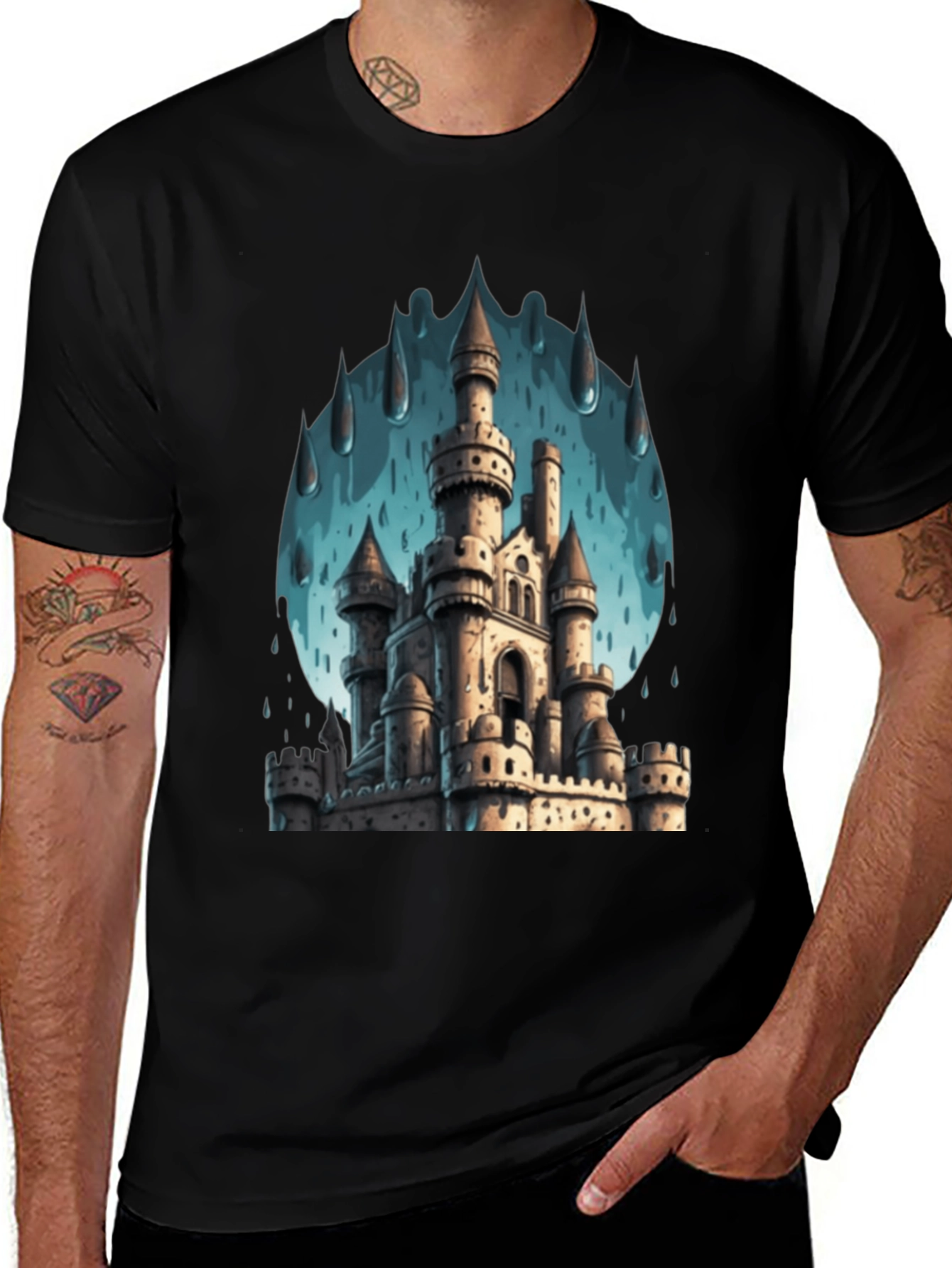 Castle in the Rain Black T-Shirt