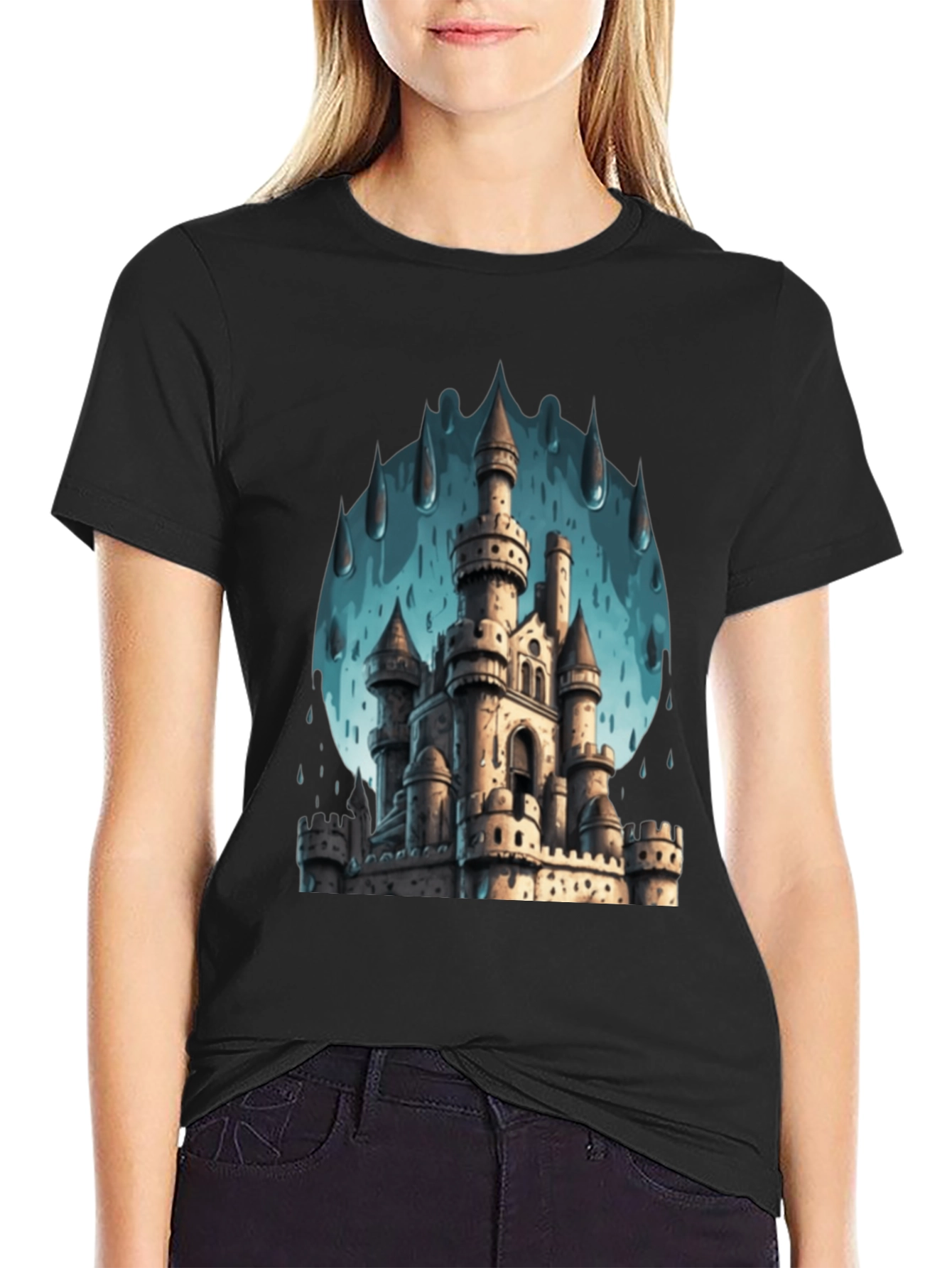 Castle in the Rain Black T-Shirt