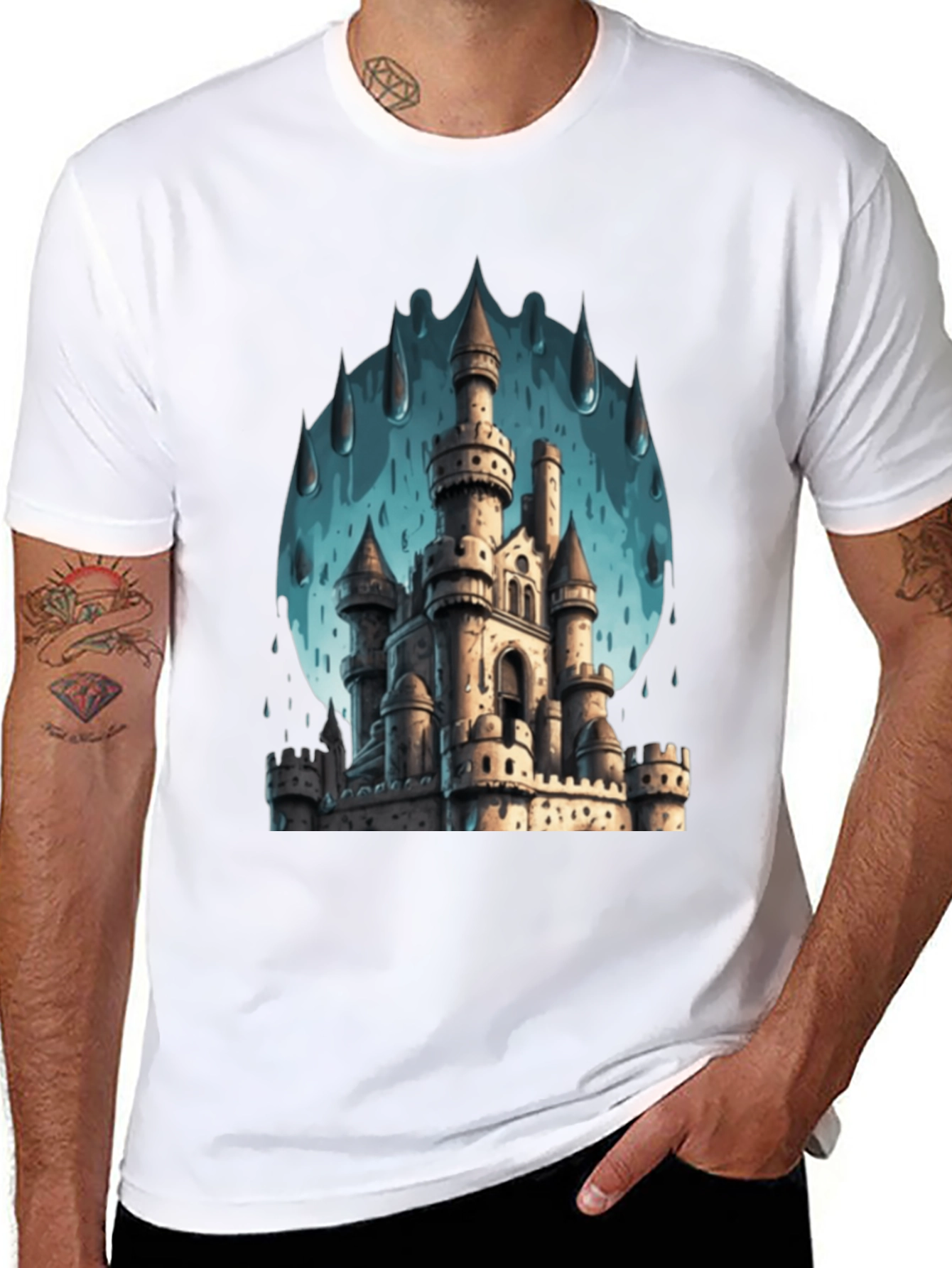 Castle in the Rain Black T-Shirt