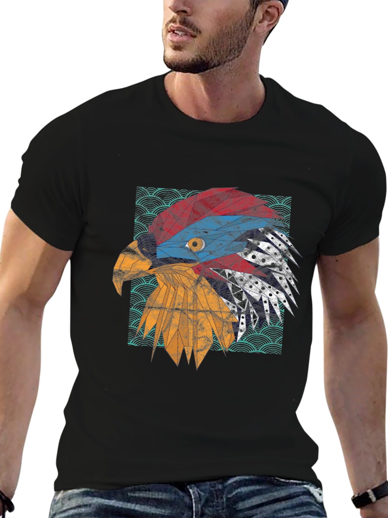 Geometric Eagle Graphic Tee - Modern Print