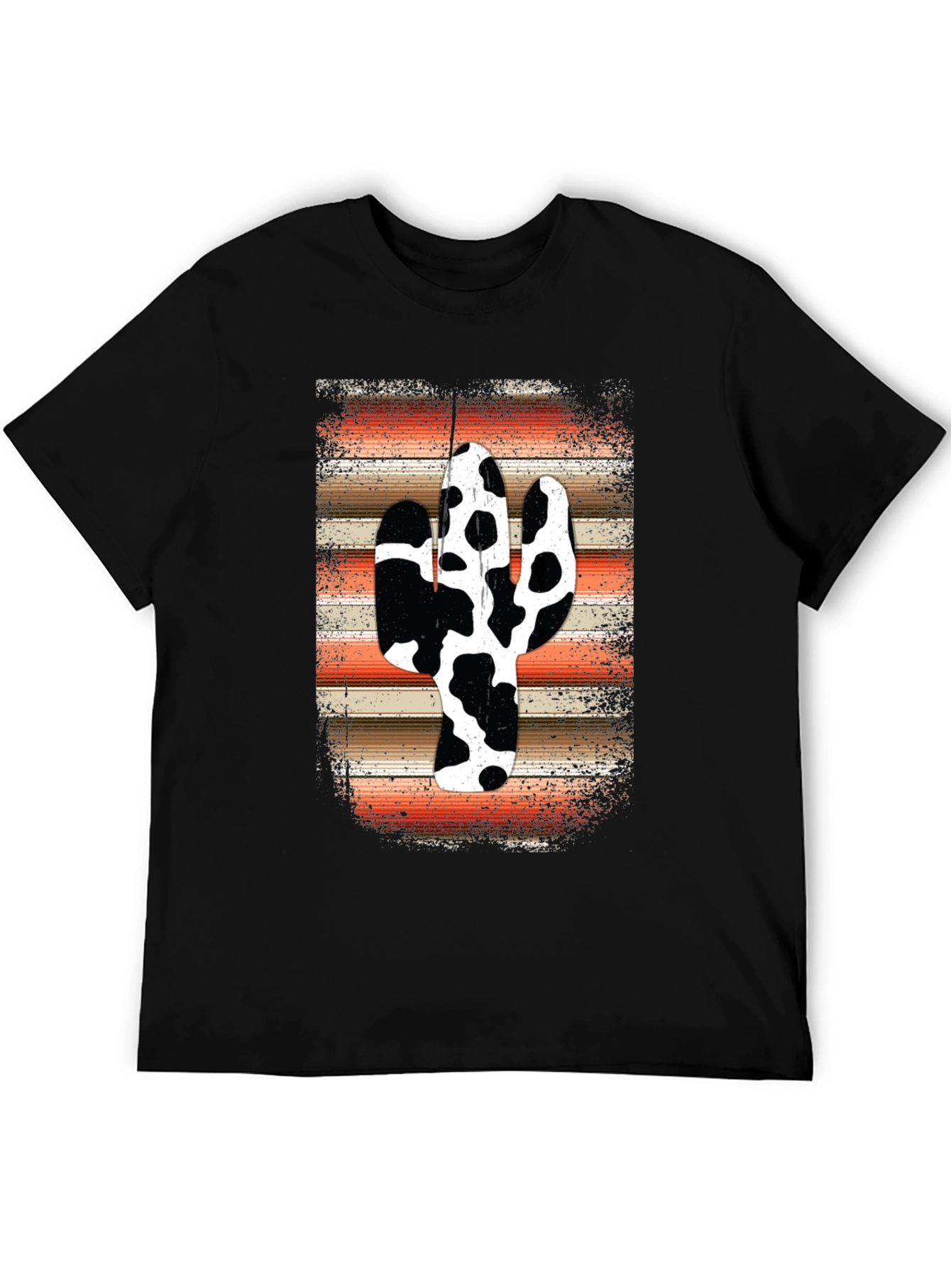 Cow Print Cactus Graphic Tee - Western Style