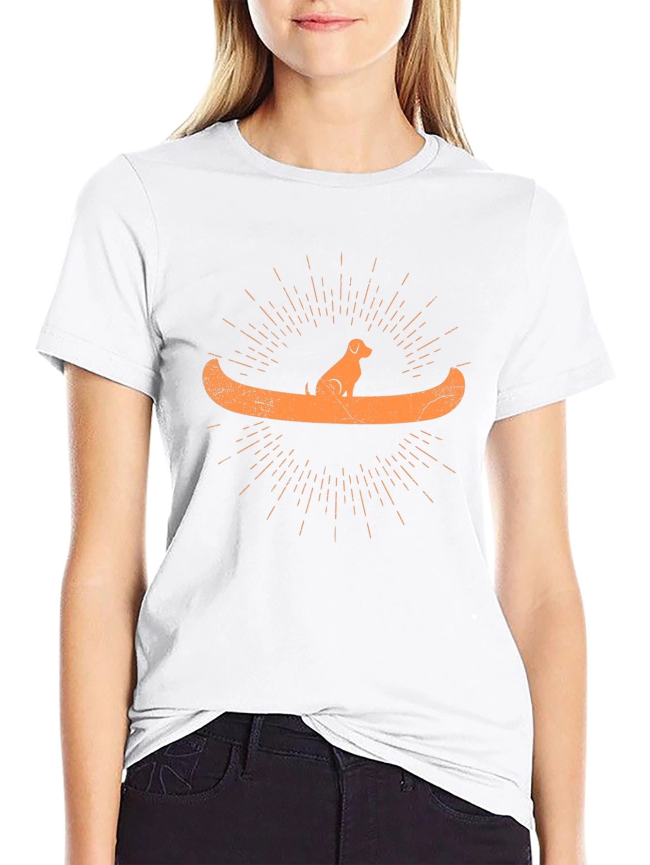Dog in Canoe Graphic Tee - Black Crewneck T-Shirt