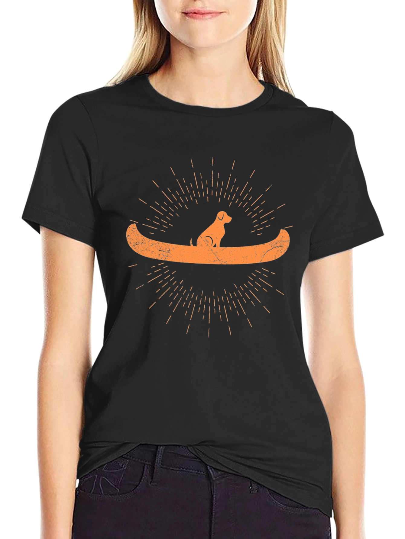 Dog in Canoe Graphic Tee - Black Crewneck T-Shirt