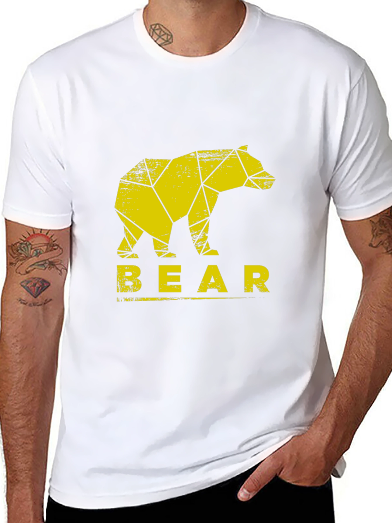 Geometric Bear Graphic Tee - Trendy Black T-Shirt