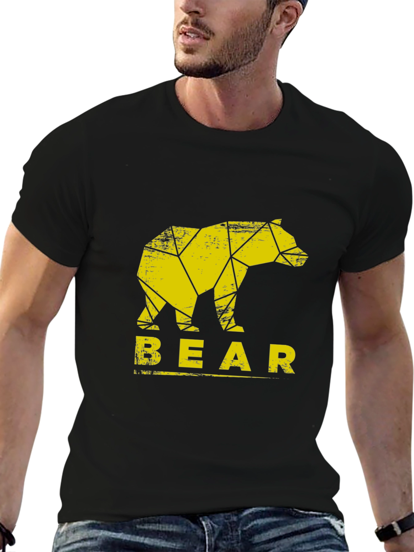 Geometric Bear Graphic Tee - Trendy Black T-Shirt