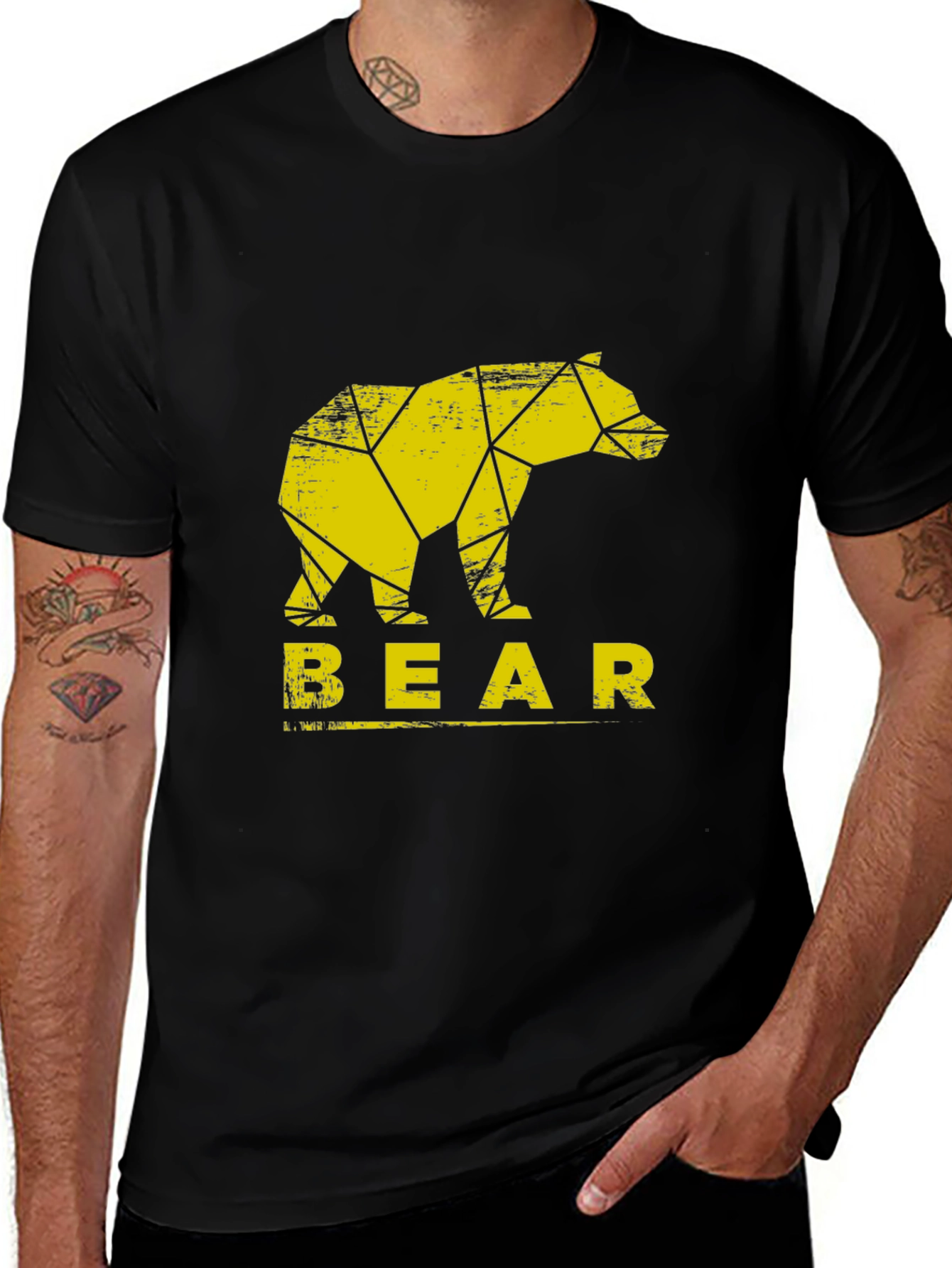 Geometric Bear Graphic Tee - Trendy Black T-Shirt