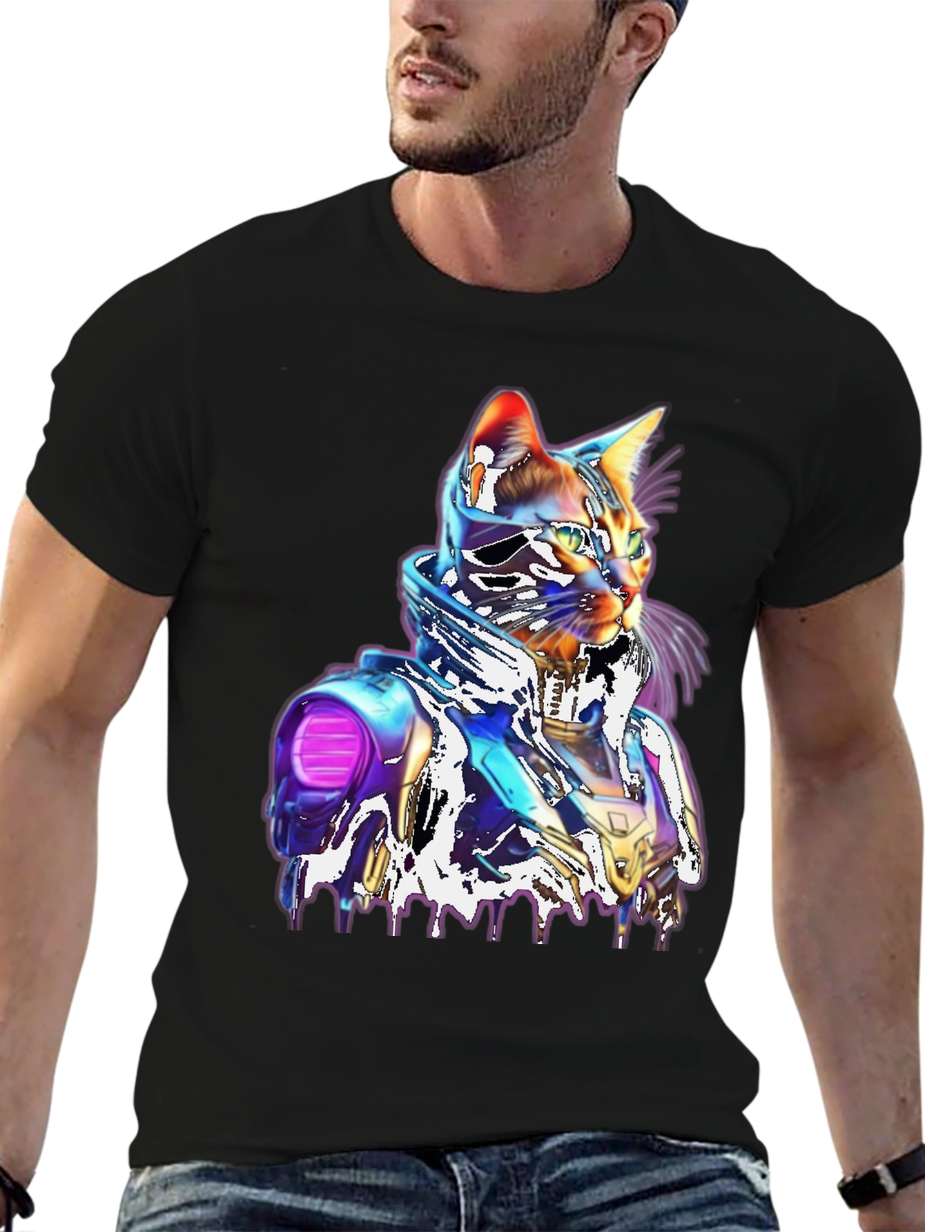 Cyberpunk Cat T-Shirt - Unique Futuristic Style