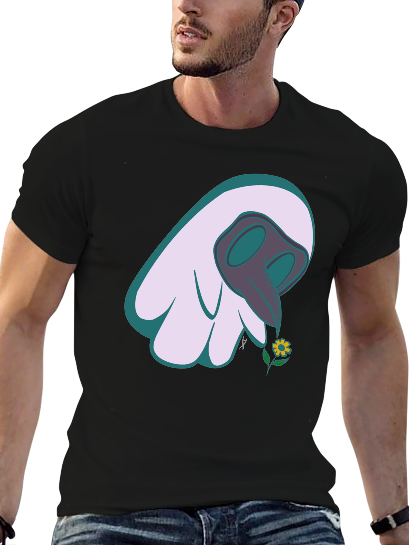 Whimsical Plague Doctor Flower Graphic Tee