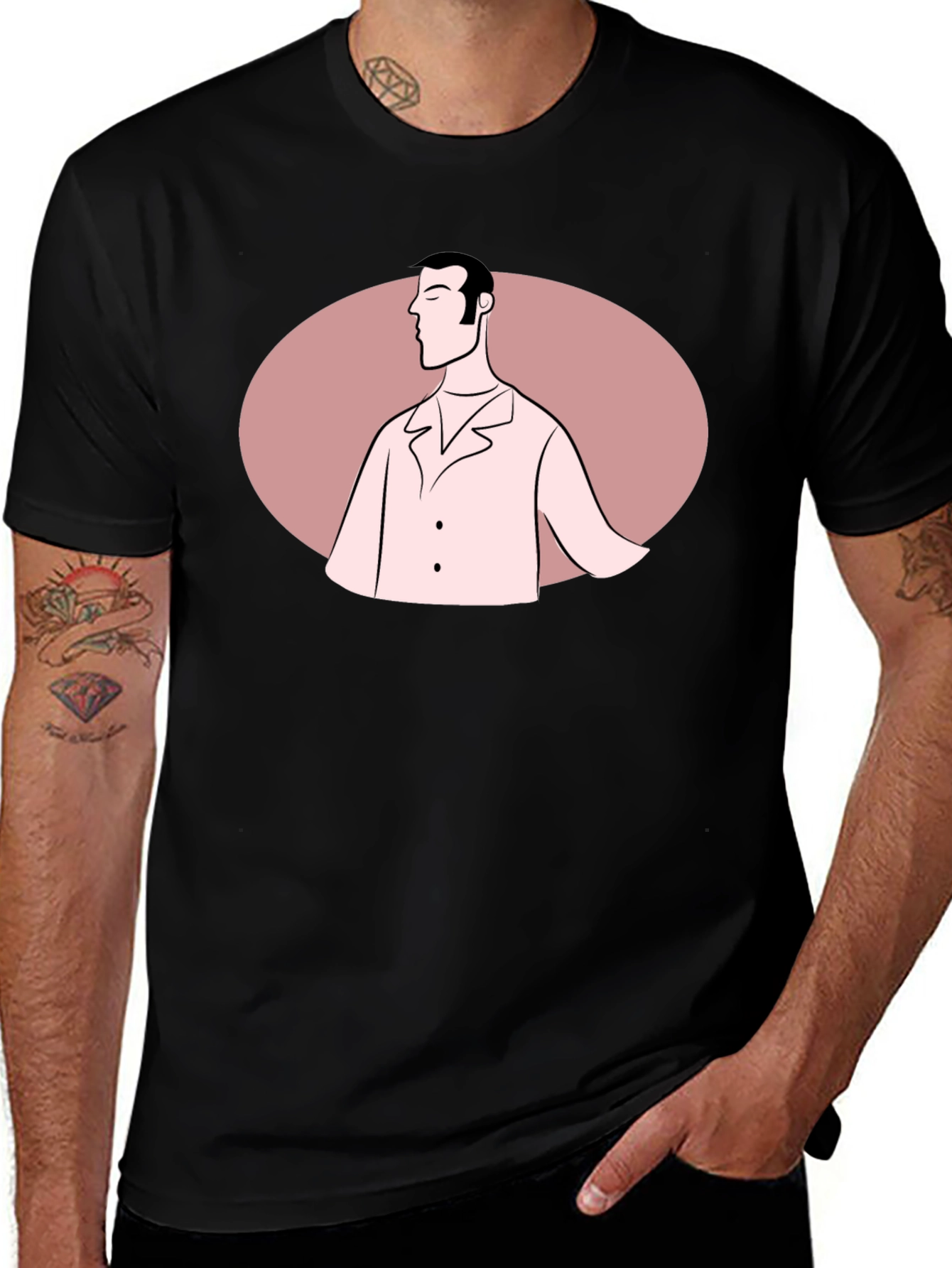 Retro Man Graphic Tee - Black Cotton Blend T-Shirt