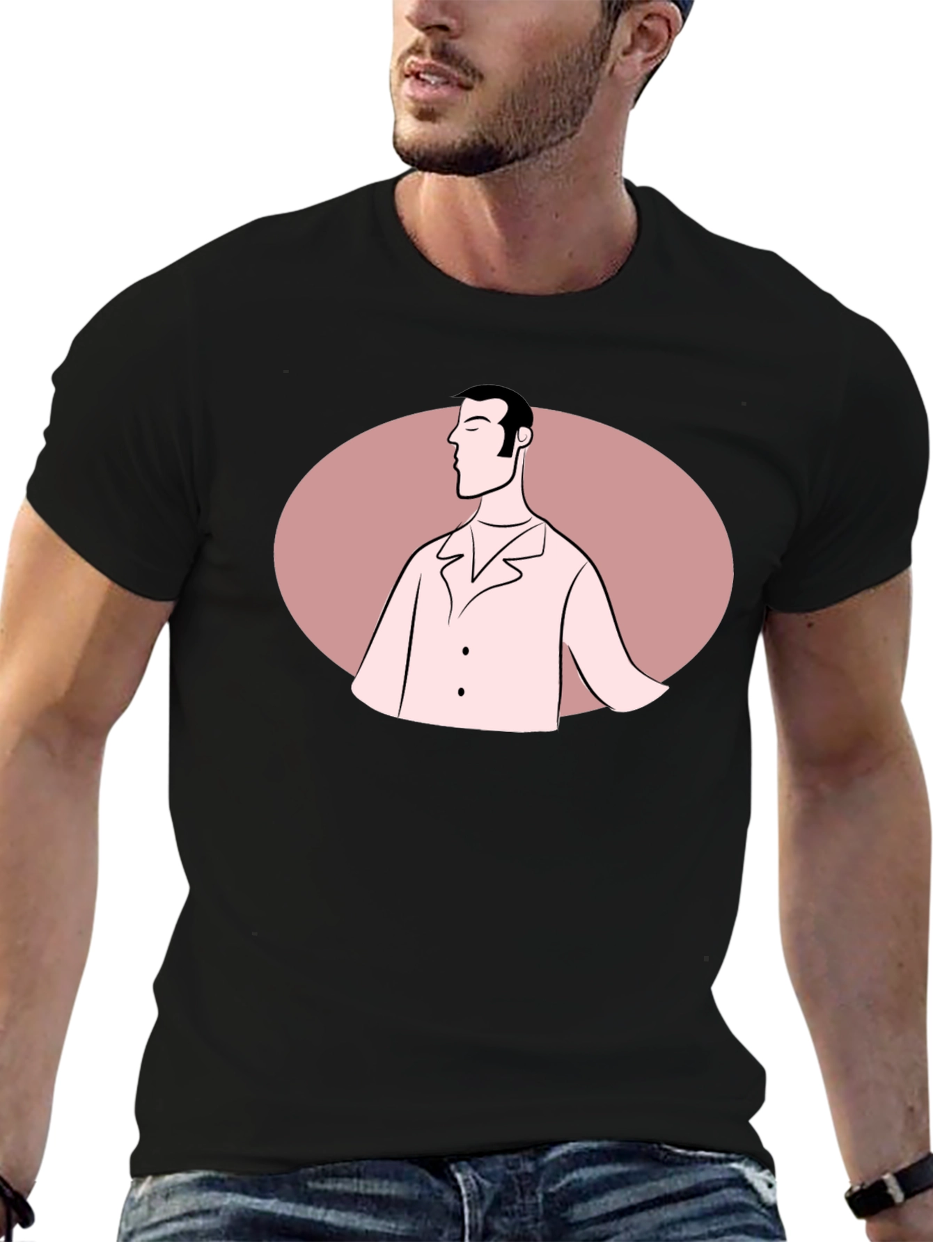 Retro Man Graphic Tee - Black Cotton Blend T-Shirt