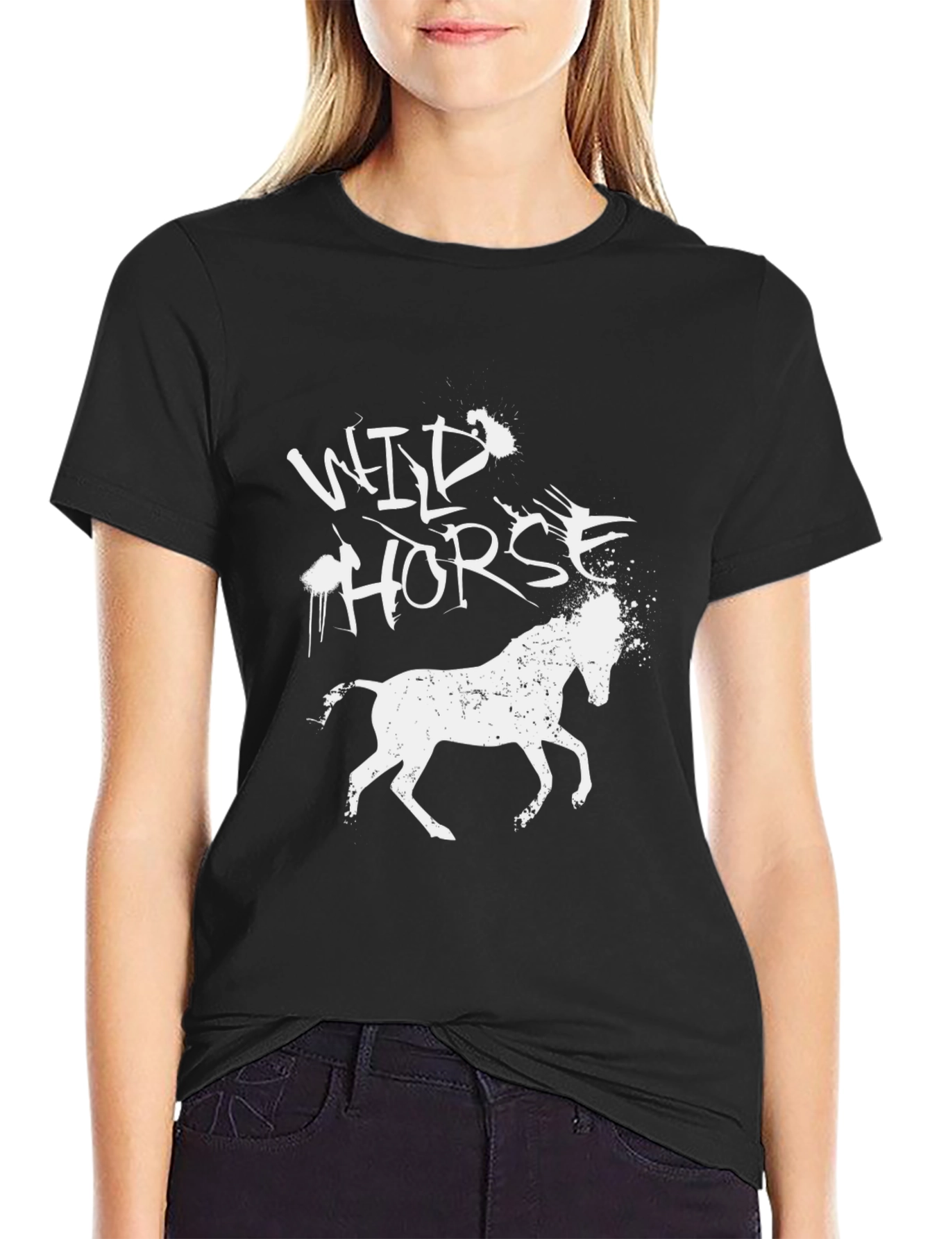 Wild Horse Graphic Tee - Black Cotton T-Shirt