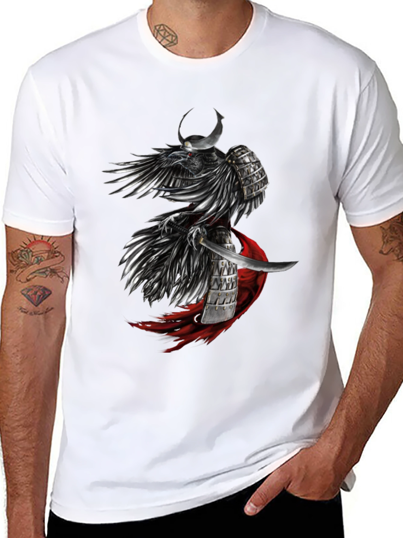 Samurai Raven Graphic T-Shirt - Mens Black Tee