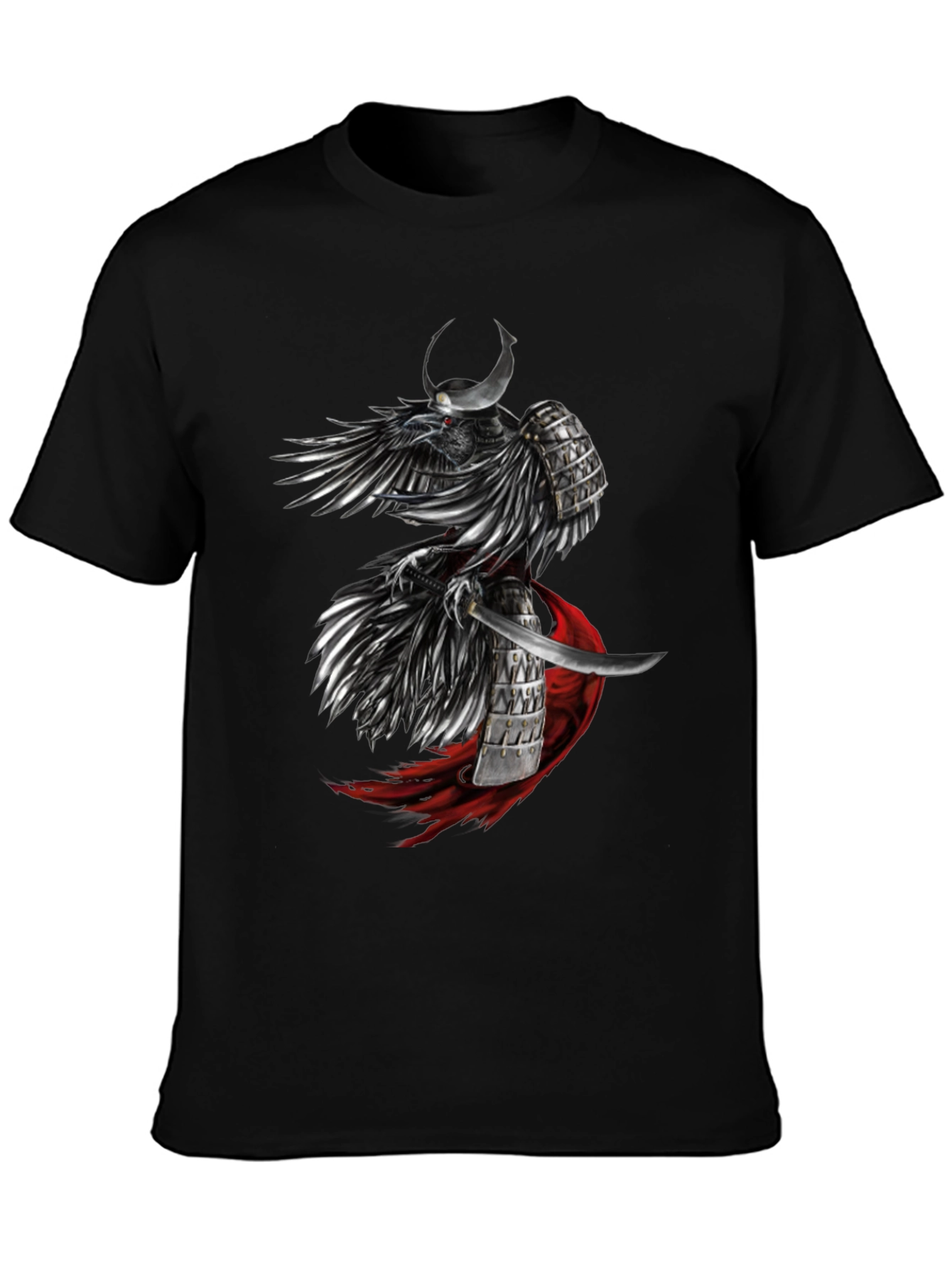 Samurai Raven Graphic T-Shirt - Mens Black Tee