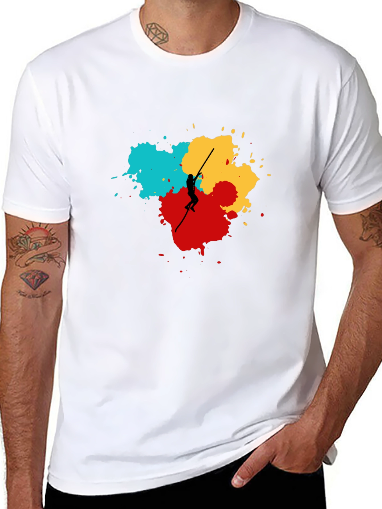 Abstract Pole Vaulter Graphic Tee - Black Cotton Shirt