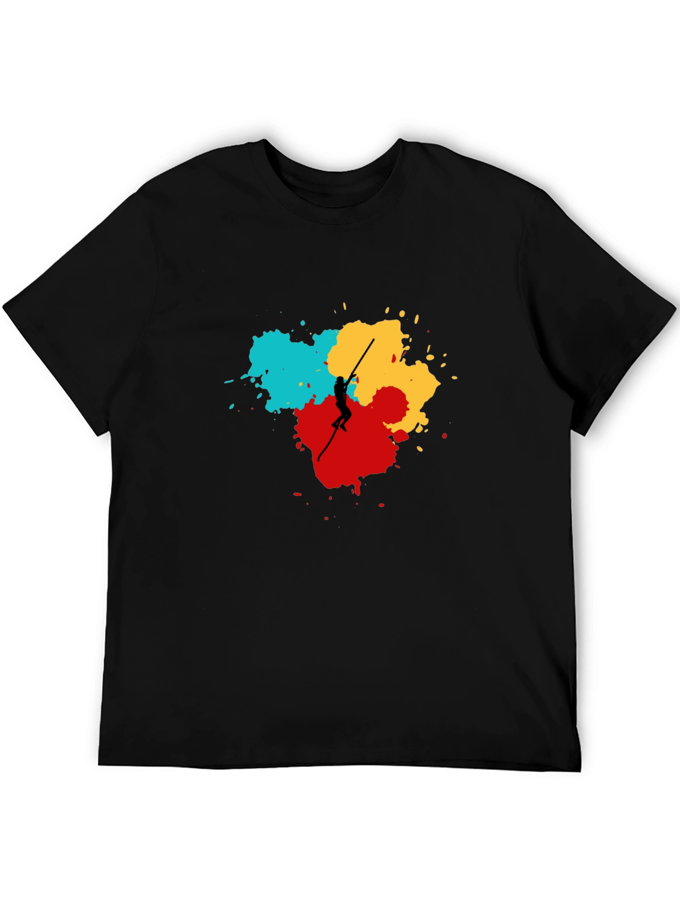 Abstract Pole Vaulter Graphic Tee - Black Cotton Shirt