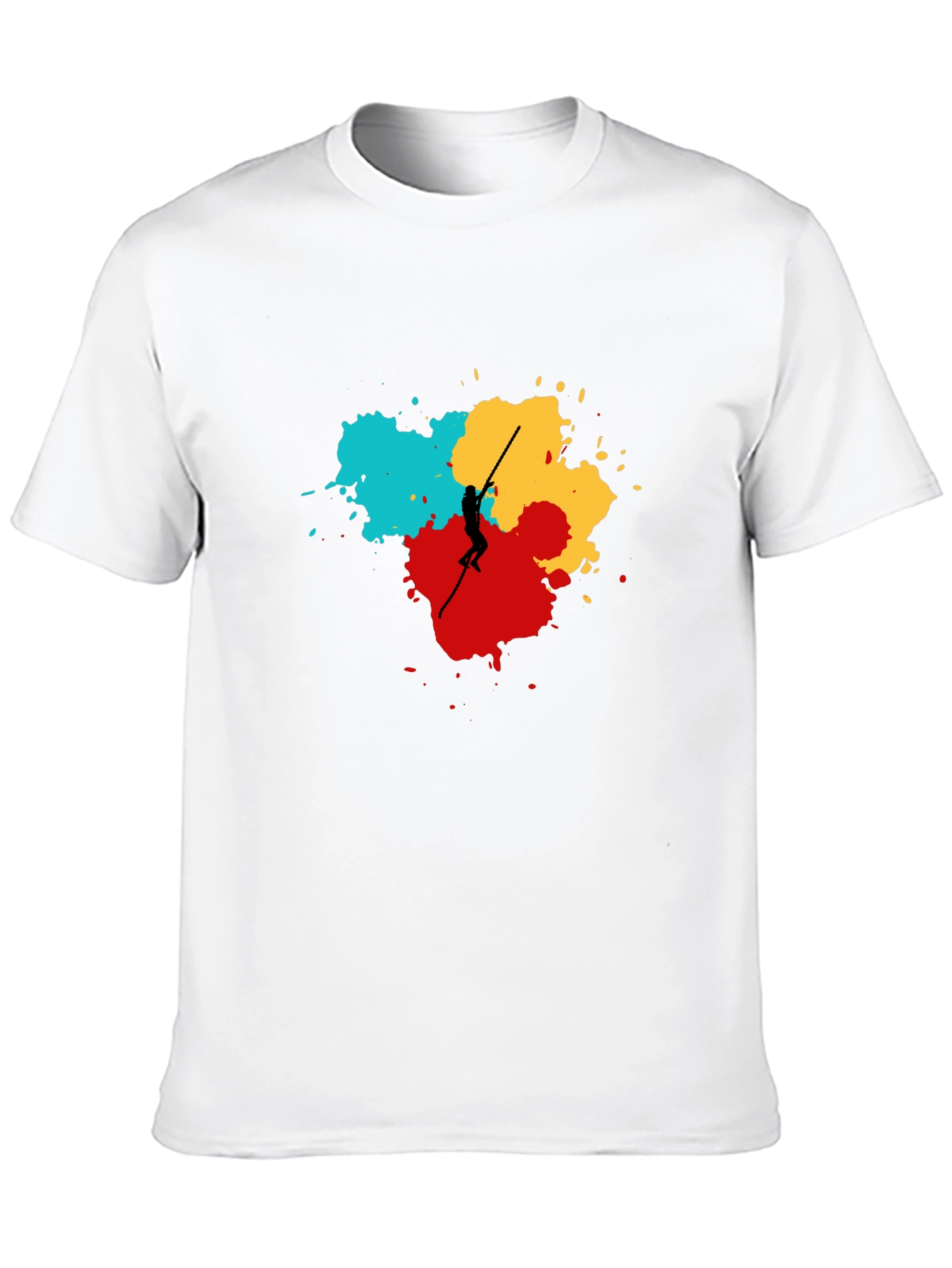 Abstract Pole Vaulter Graphic Tee - Black Cotton Shirt