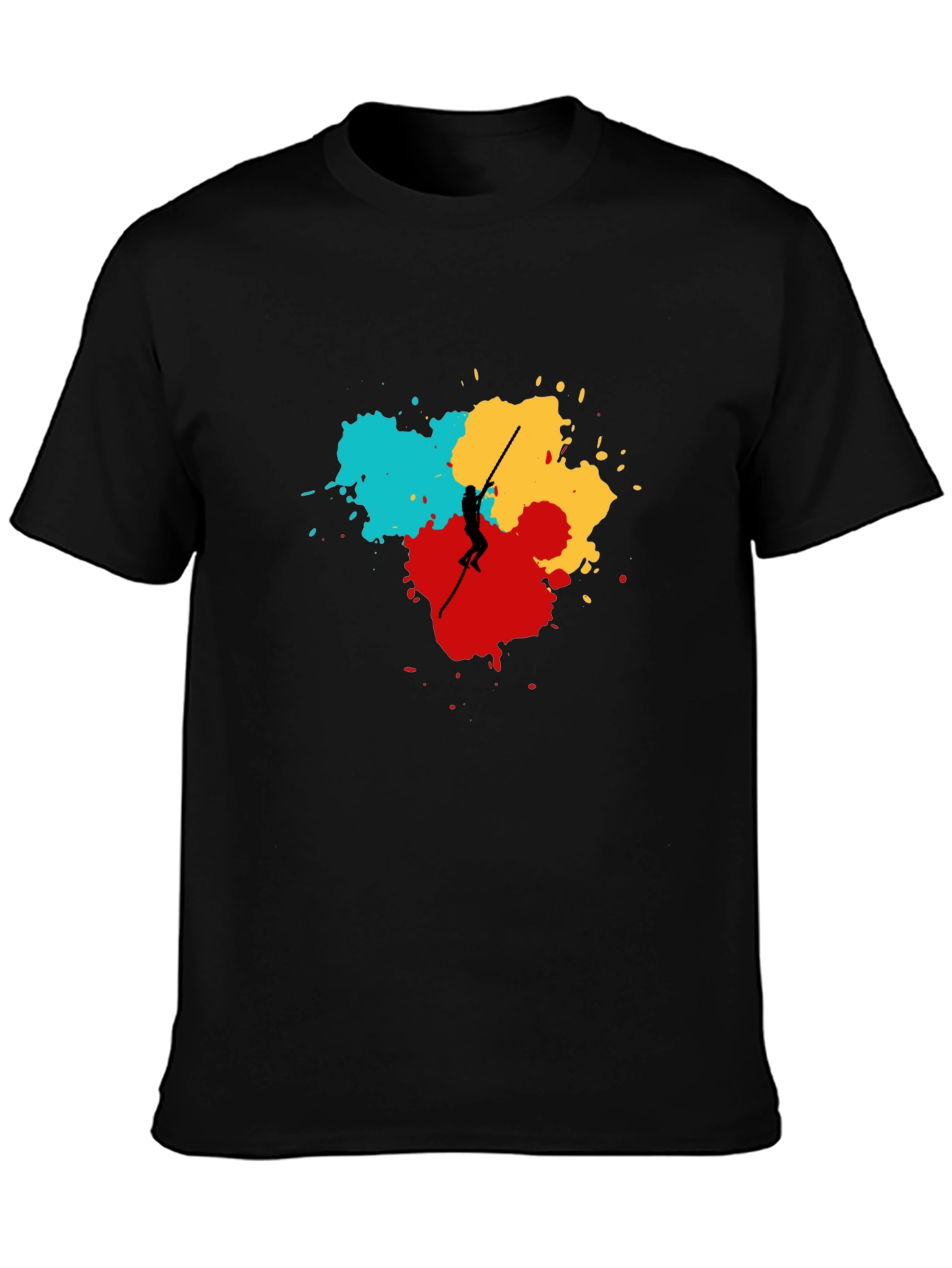Abstract Pole Vaulter Graphic Tee - Black Cotton Shirt