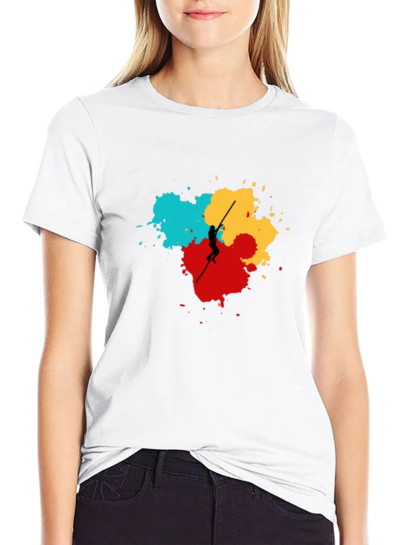 Abstract Pole Vaulter Graphic Tee - Black Cotton Shirt