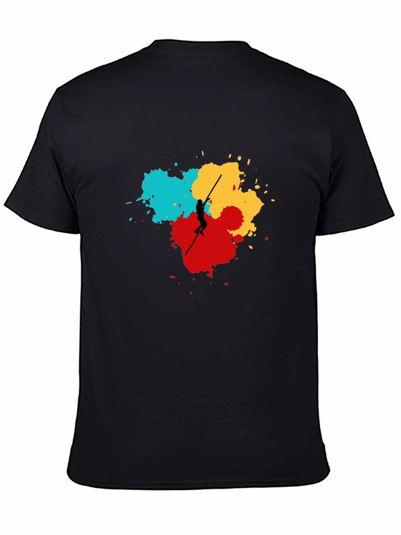 Abstract Pole Vaulter Graphic Tee - Black Cotton Shirt