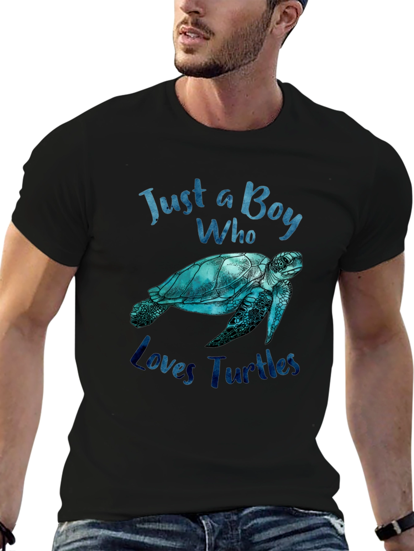 Boy Who Loves Turtles Graphic Tee - Black