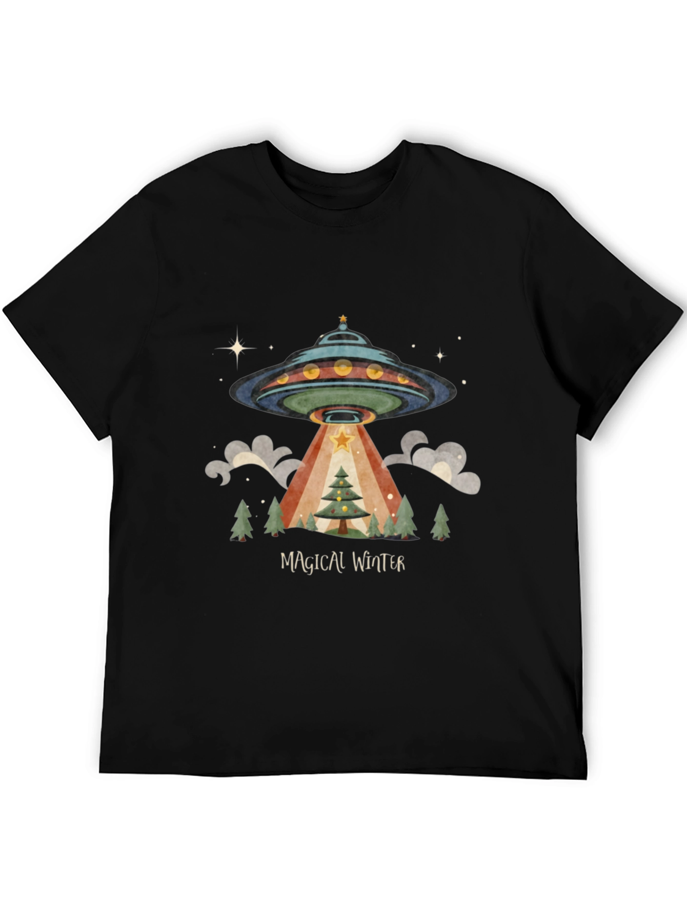 Magical Winter Alien UFO Christmas Tree T-Shirt