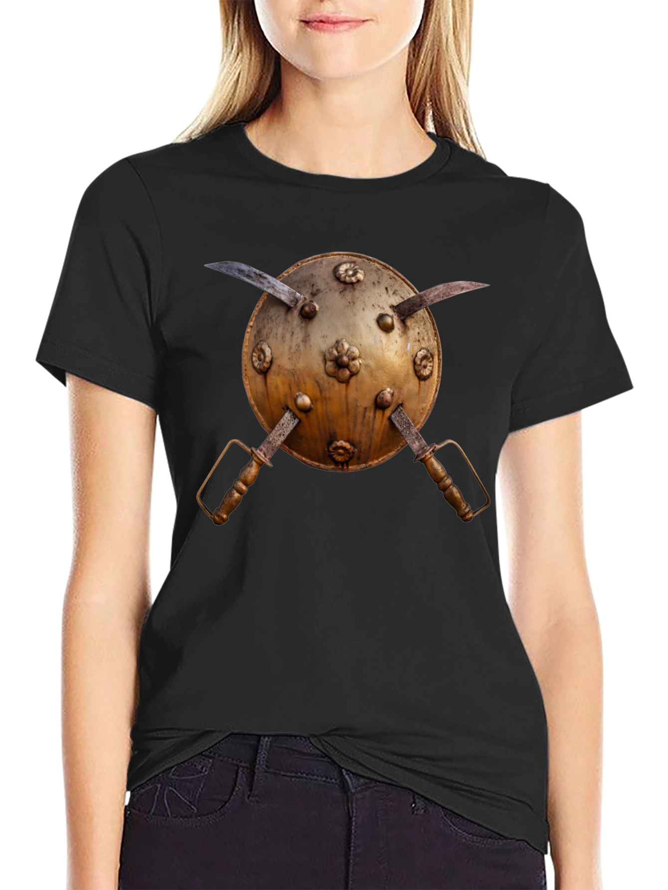 Medieval Shield and Sword Graphic Tee