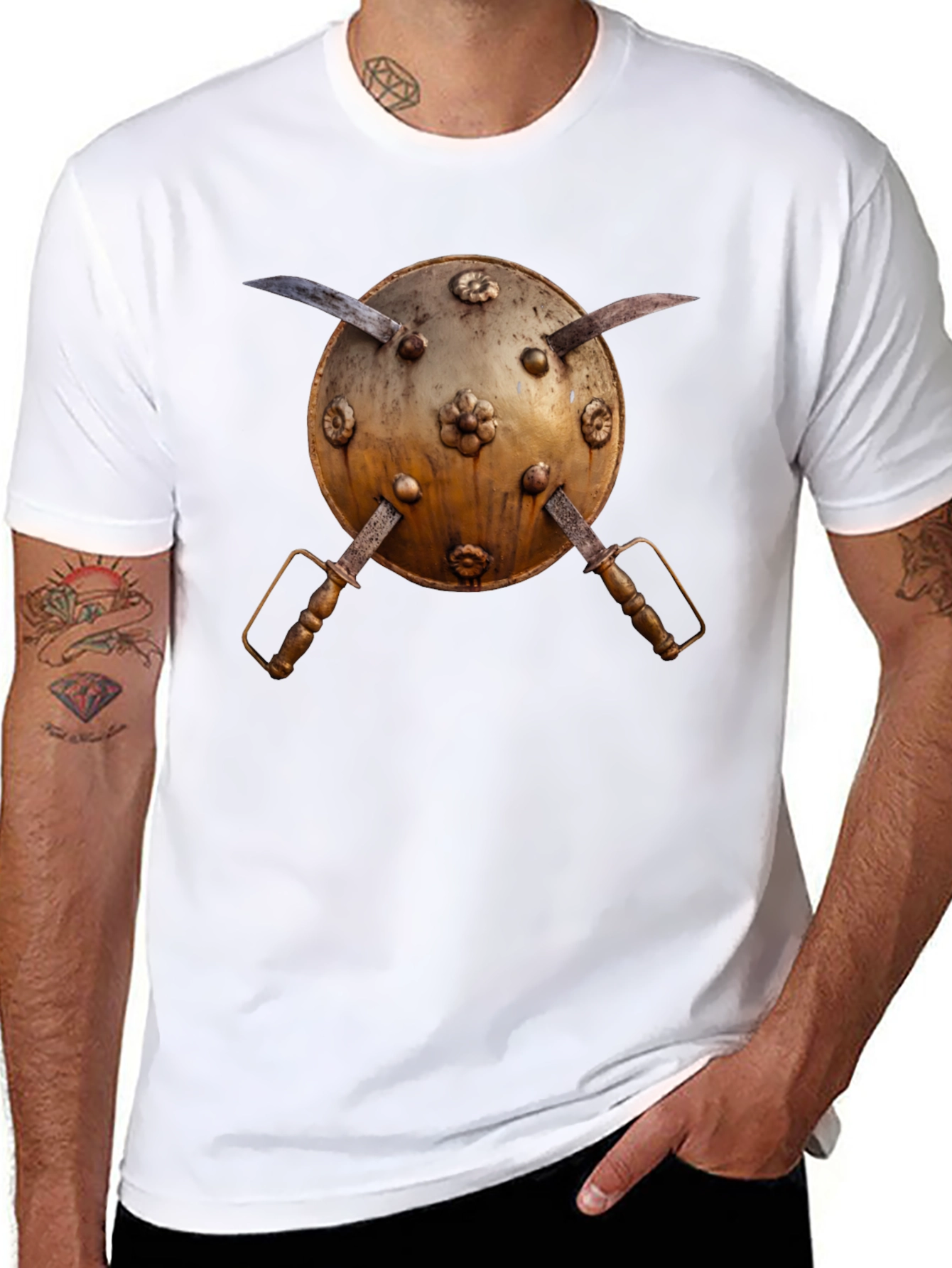 Medieval Shield and Sword Graphic Tee