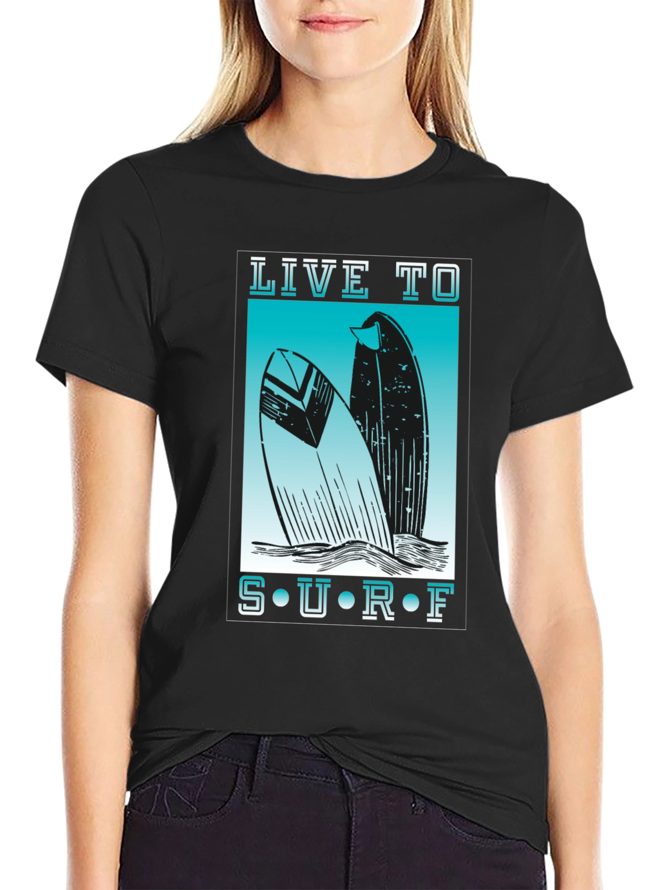 Live to Surf Graphic Tee - Black Cotton T-Shirt