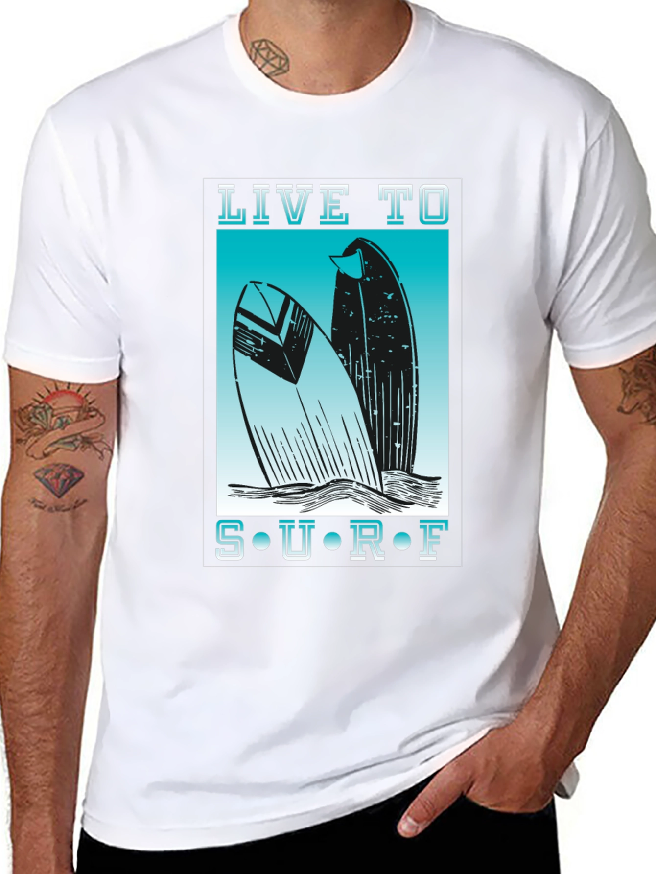 Live to Surf Graphic Tee - Black Cotton T-Shirt