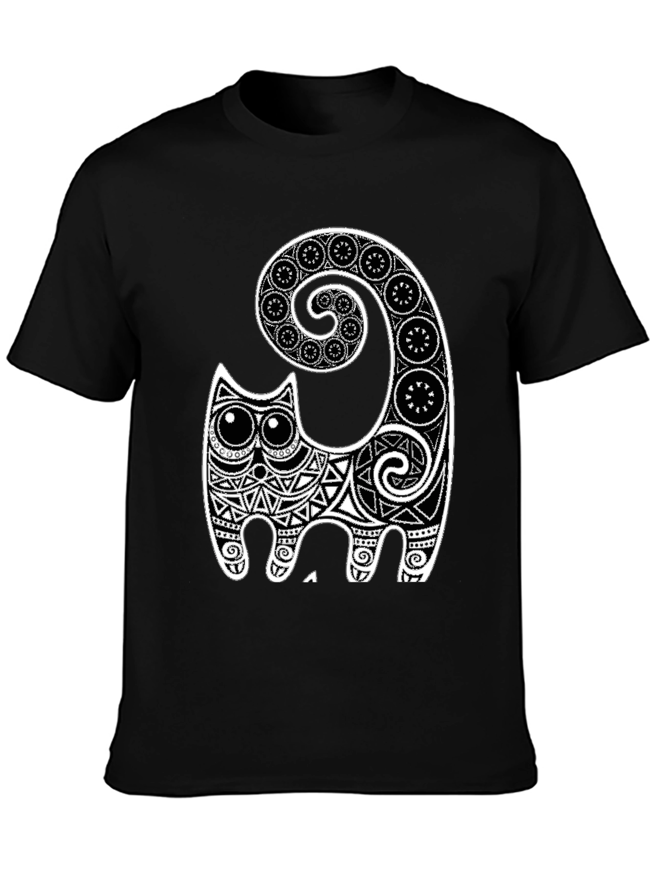 Tribal Cat Graphic Tee - Black