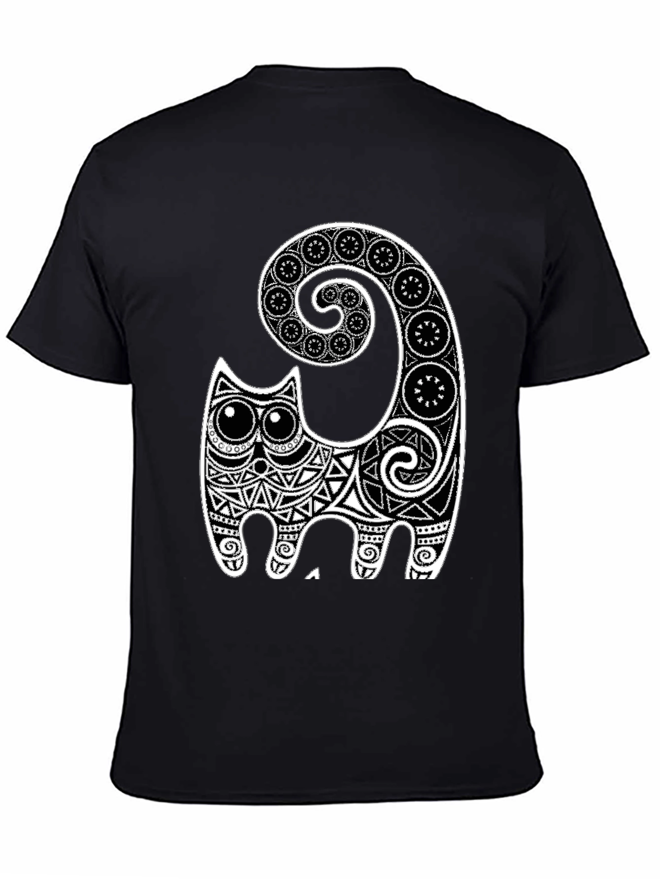 Tribal Cat Graphic Tee - Black