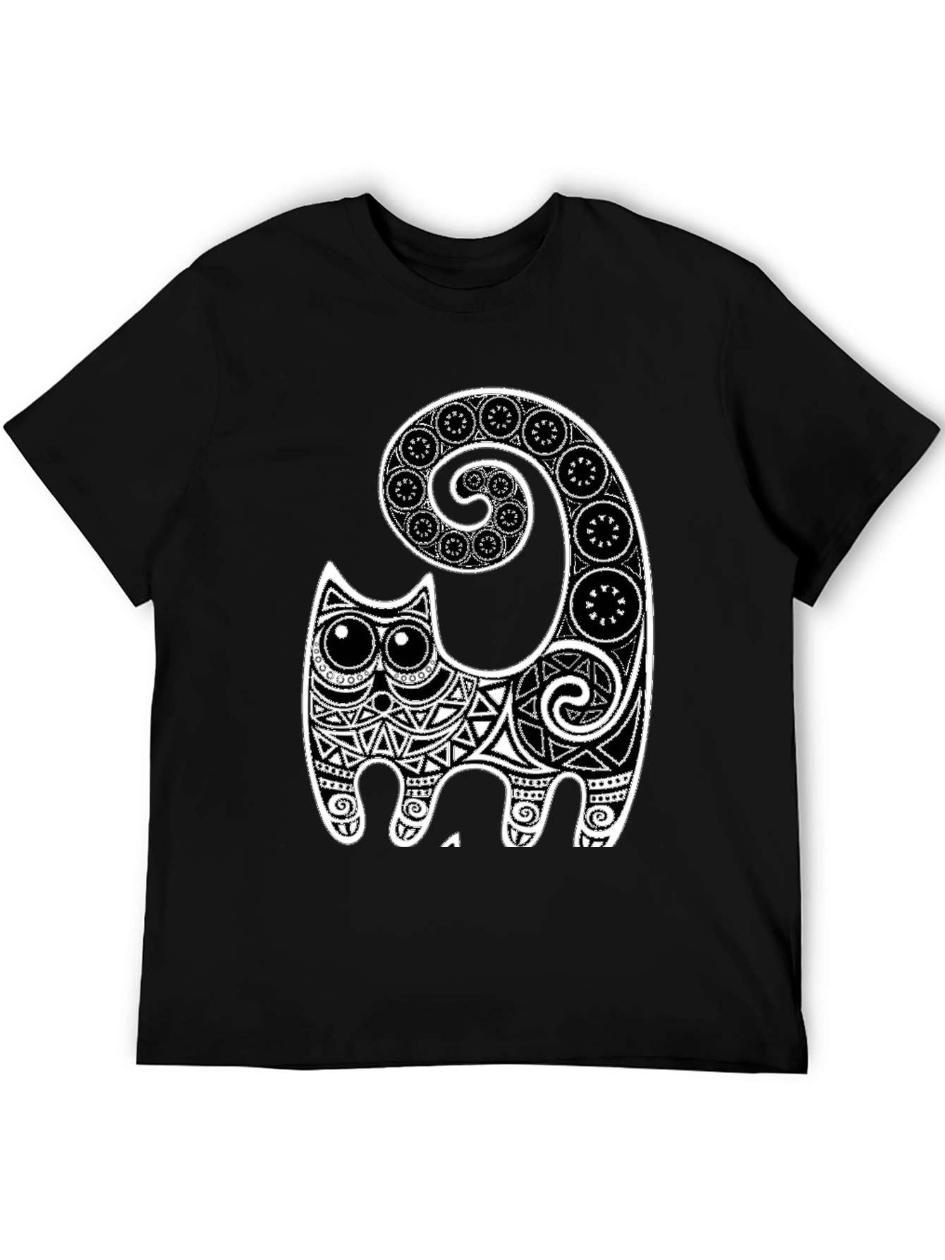 Tribal Cat Graphic Tee - Black