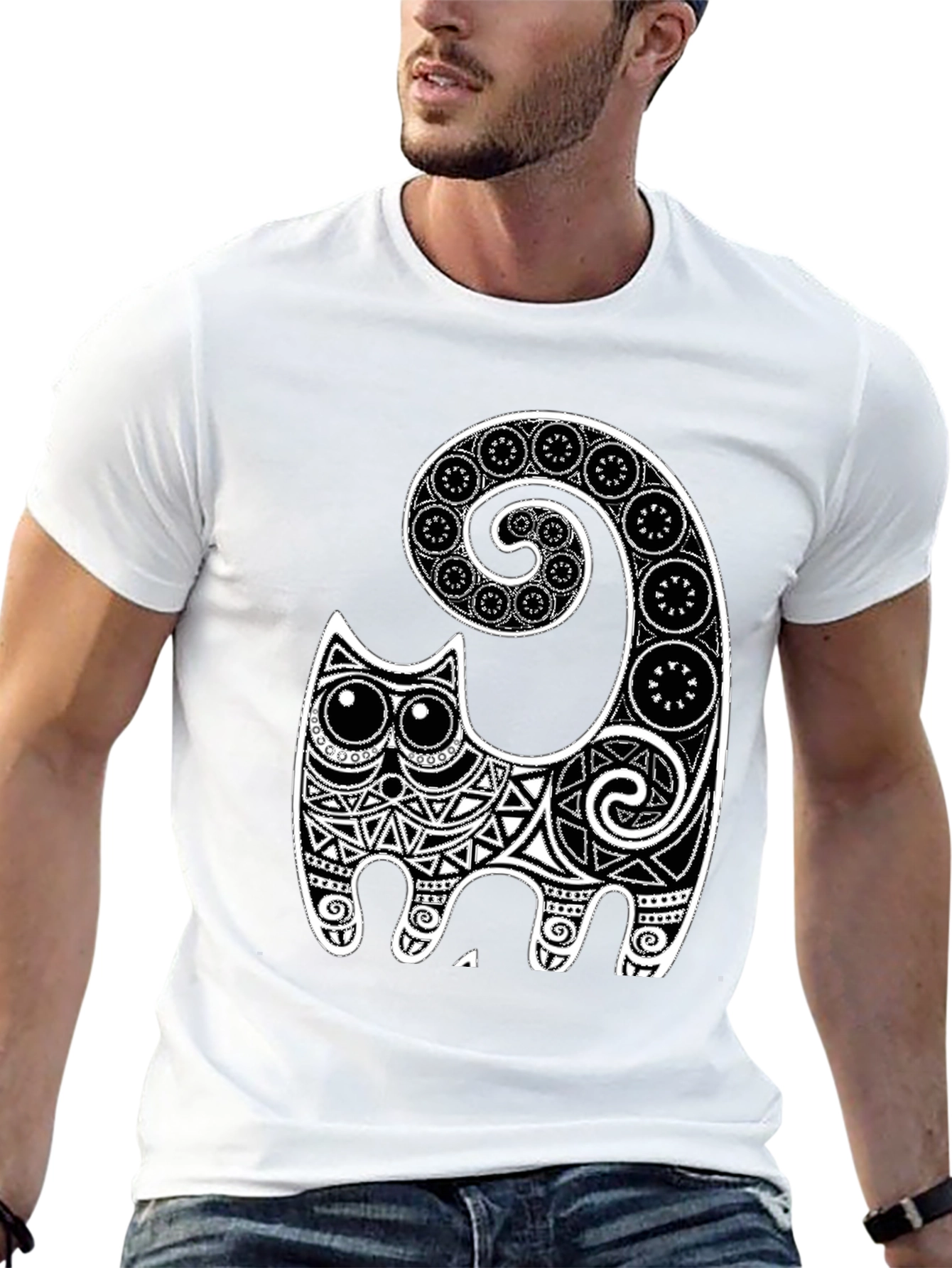 Tribal Cat Graphic Tee - Black