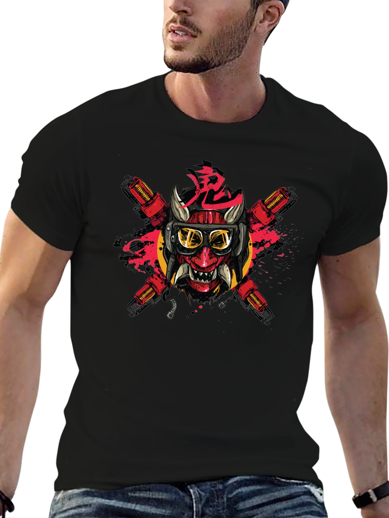 Edgy Oni Mask Graphic Tee