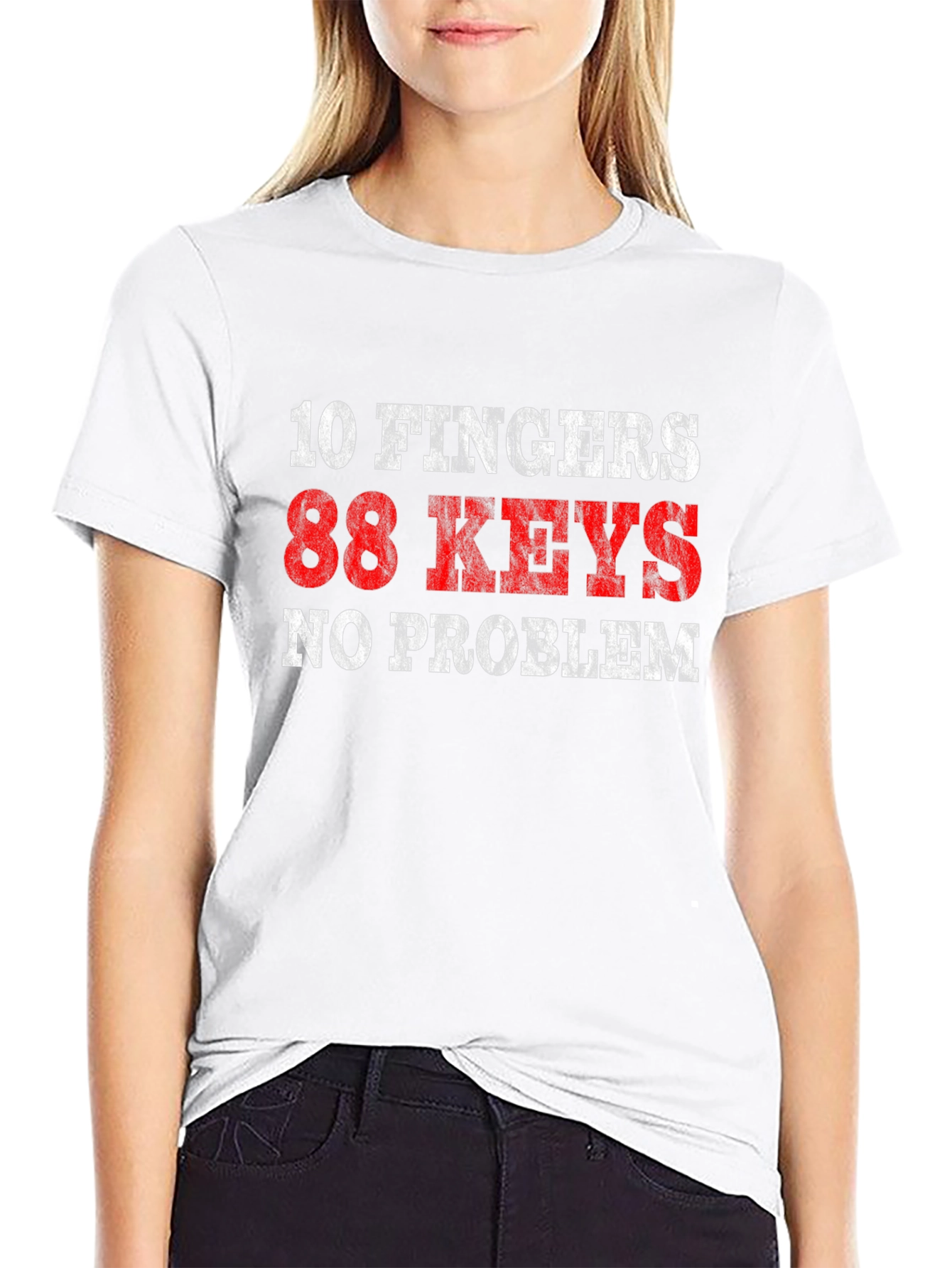 10 Fingers 88 Keys No Problem Black T-Shirt