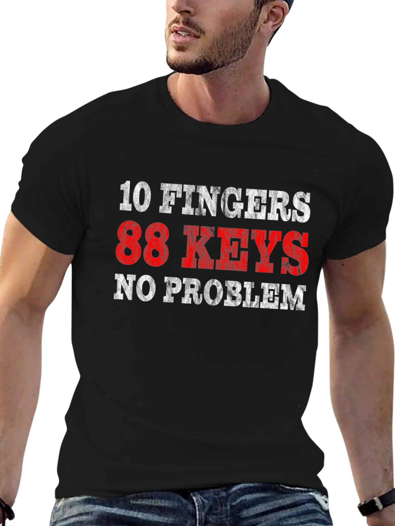 10 Fingers 88 Keys No Problem Black T-Shirt