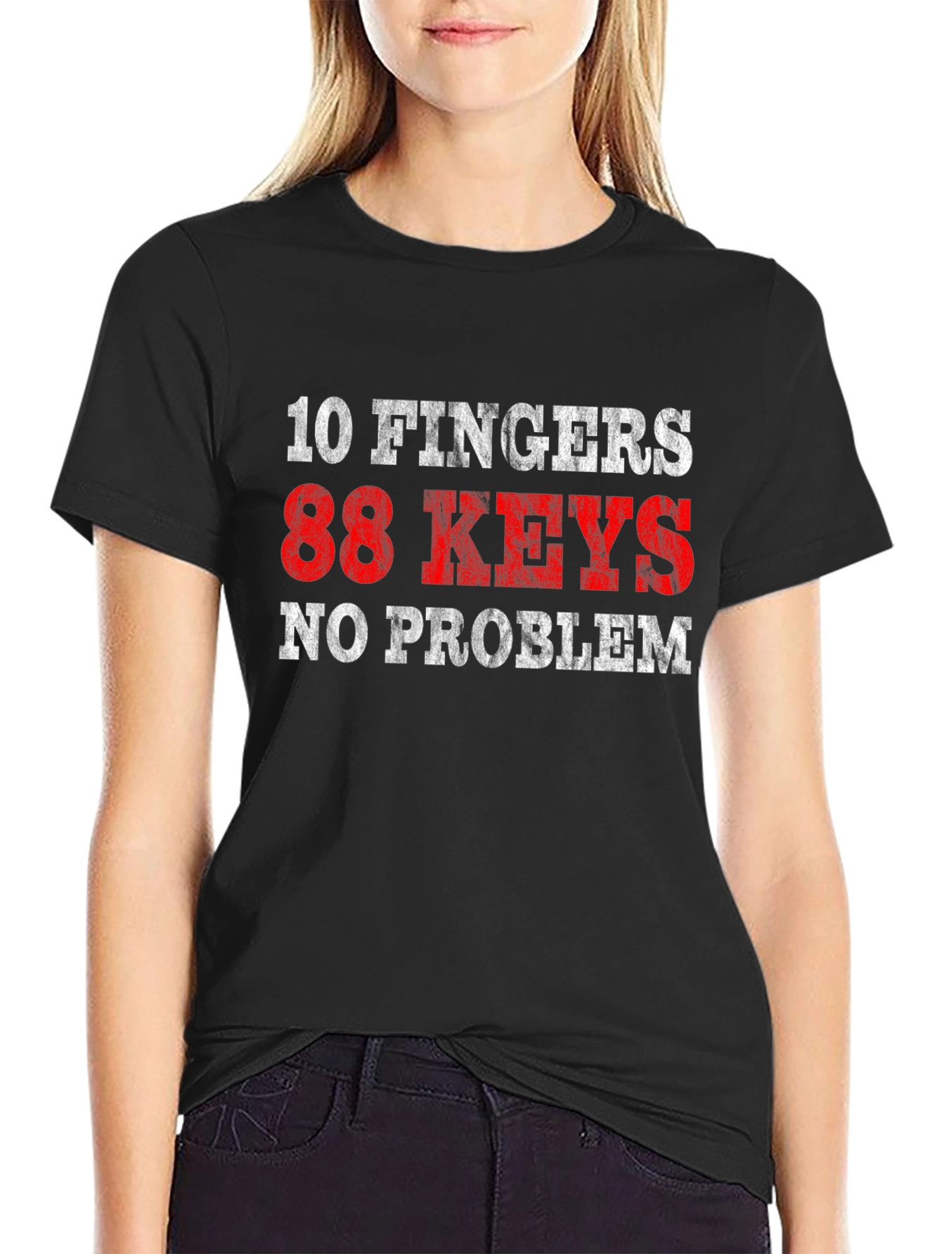 10 Fingers 88 Keys No Problem Black T-Shirt