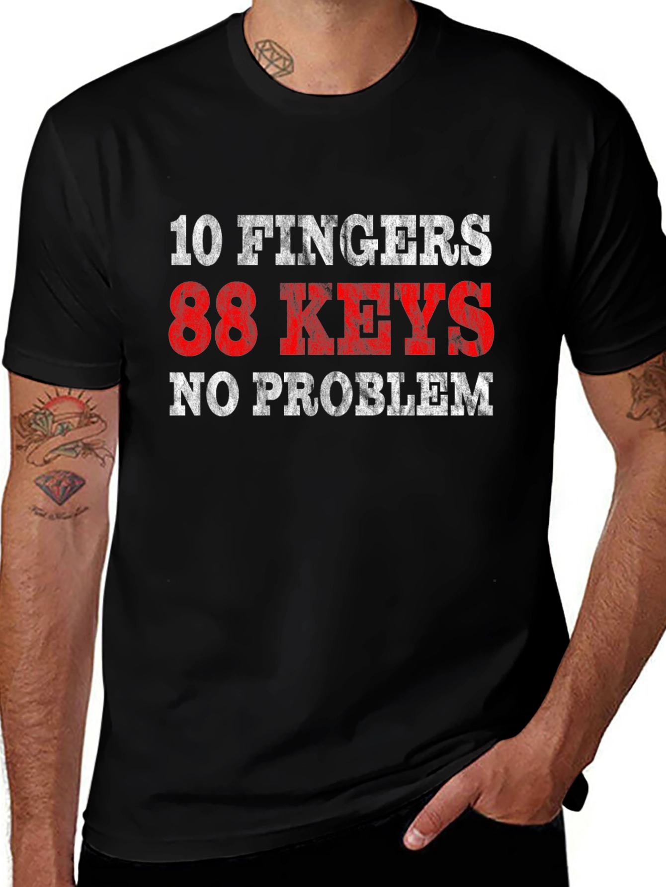 10 Fingers 88 Keys No Problem Black T-Shirt
