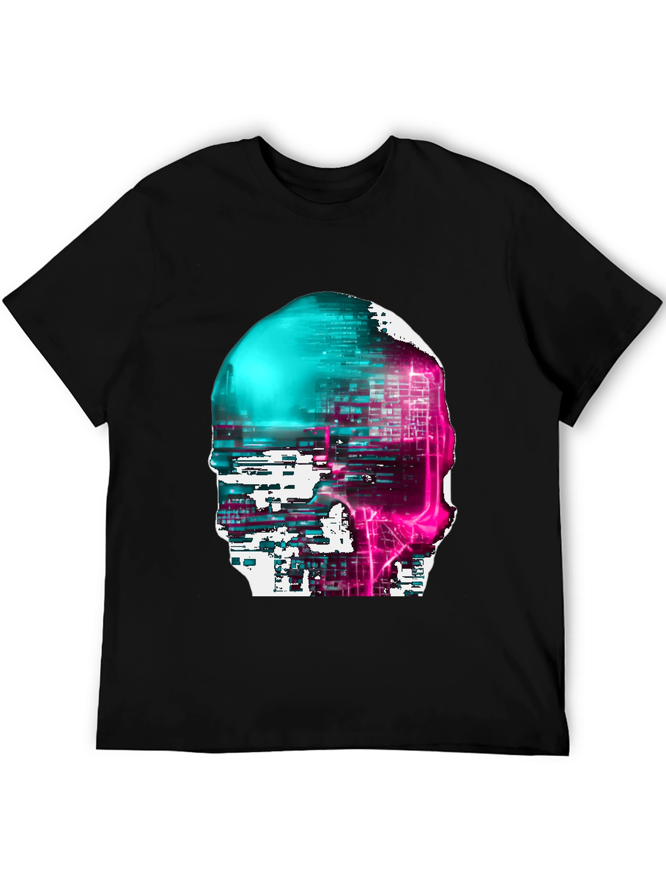 Cyberpunk Skull Graphic Tee - Black Cotton Blend