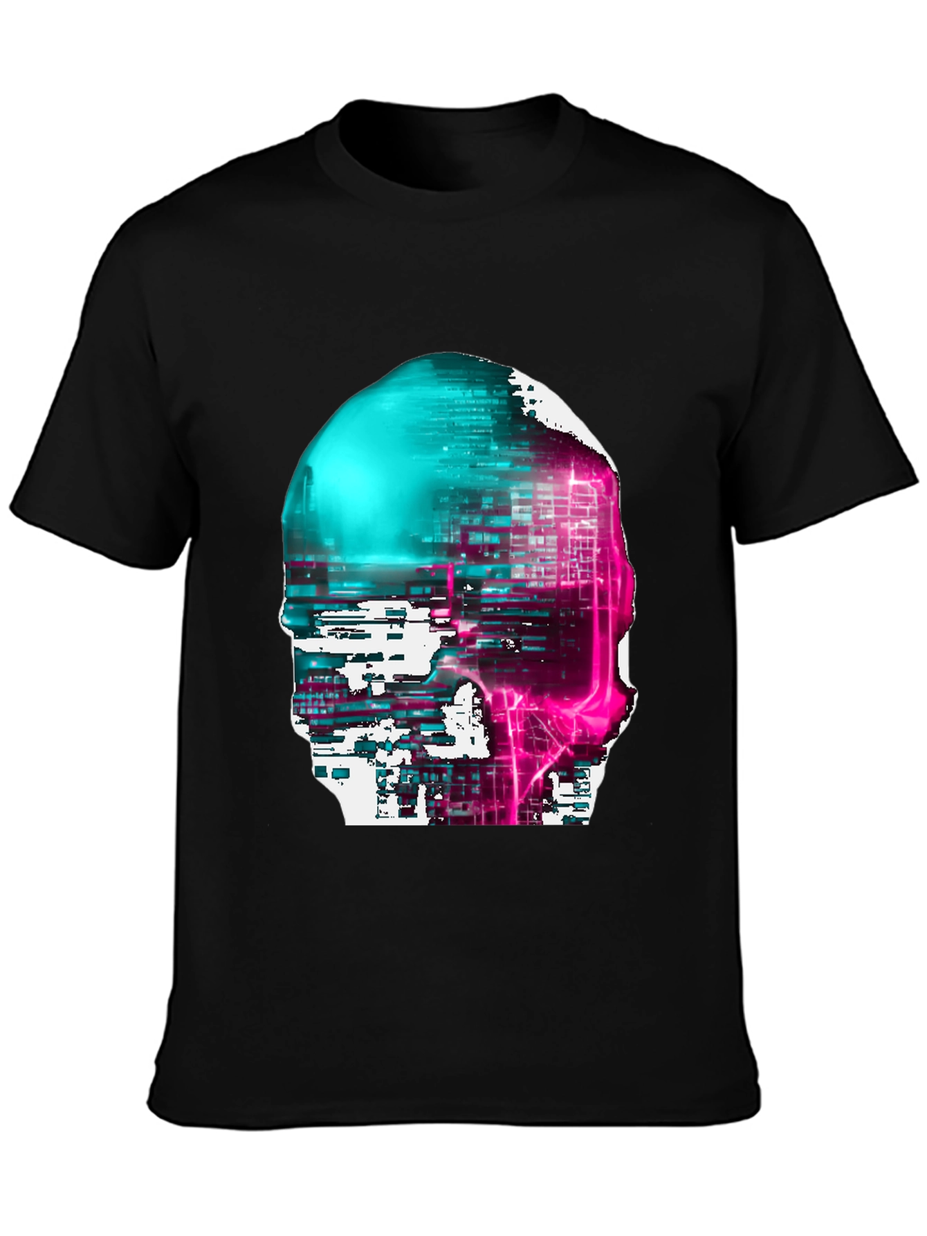 Cyberpunk Skull Graphic Tee - Black Cotton Blend