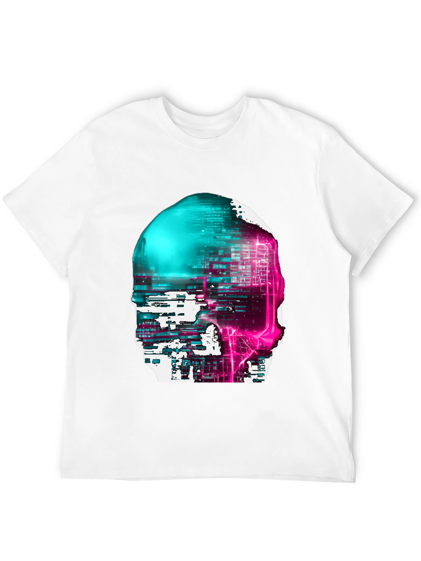 Cyberpunk Skull Graphic Tee - Black Cotton Blend