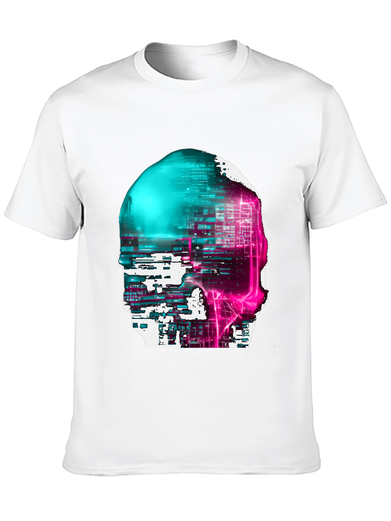 Cyberpunk Skull Graphic Tee - Black Cotton Blend