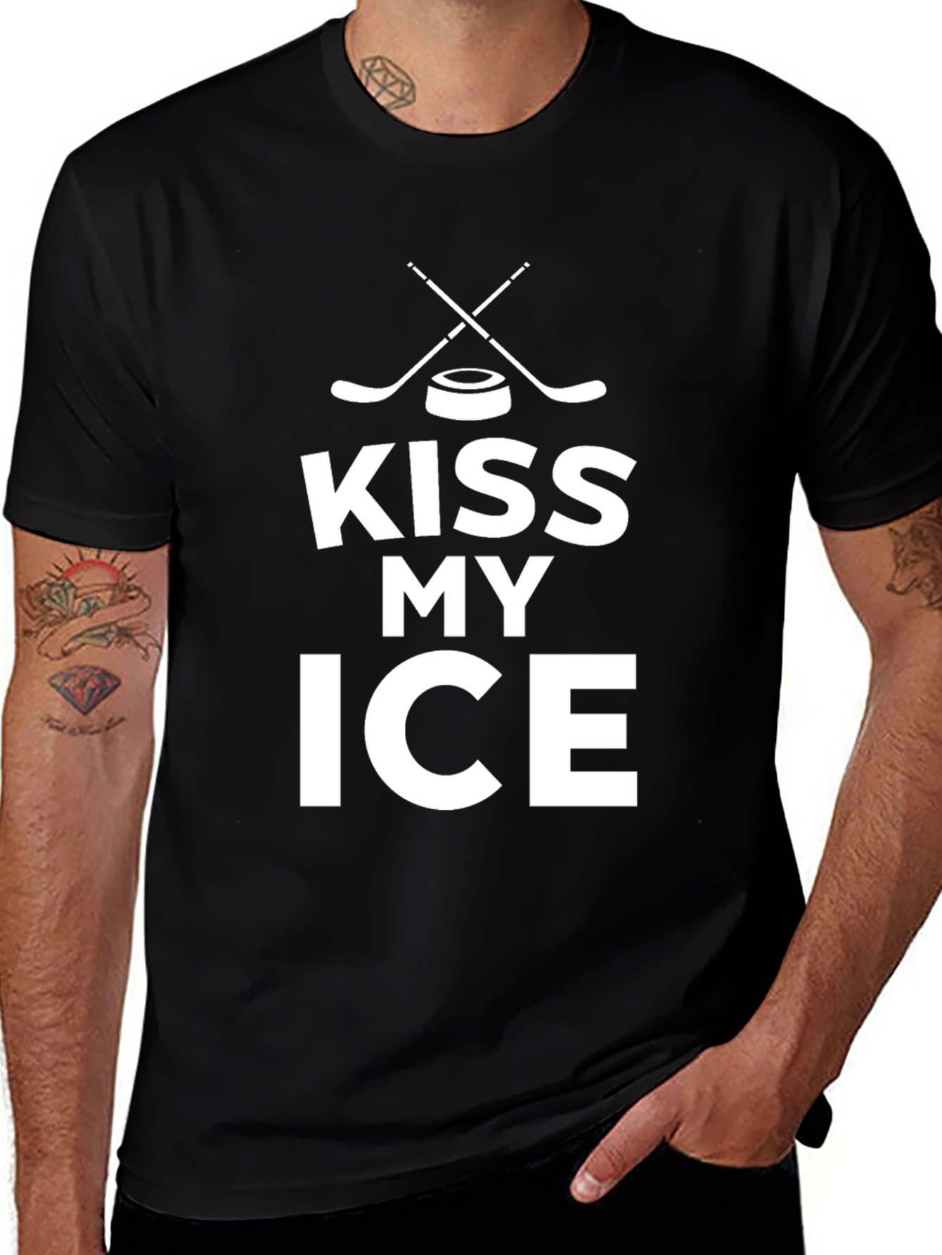 Kiss My Ice Hockey Graphic Tee - Black