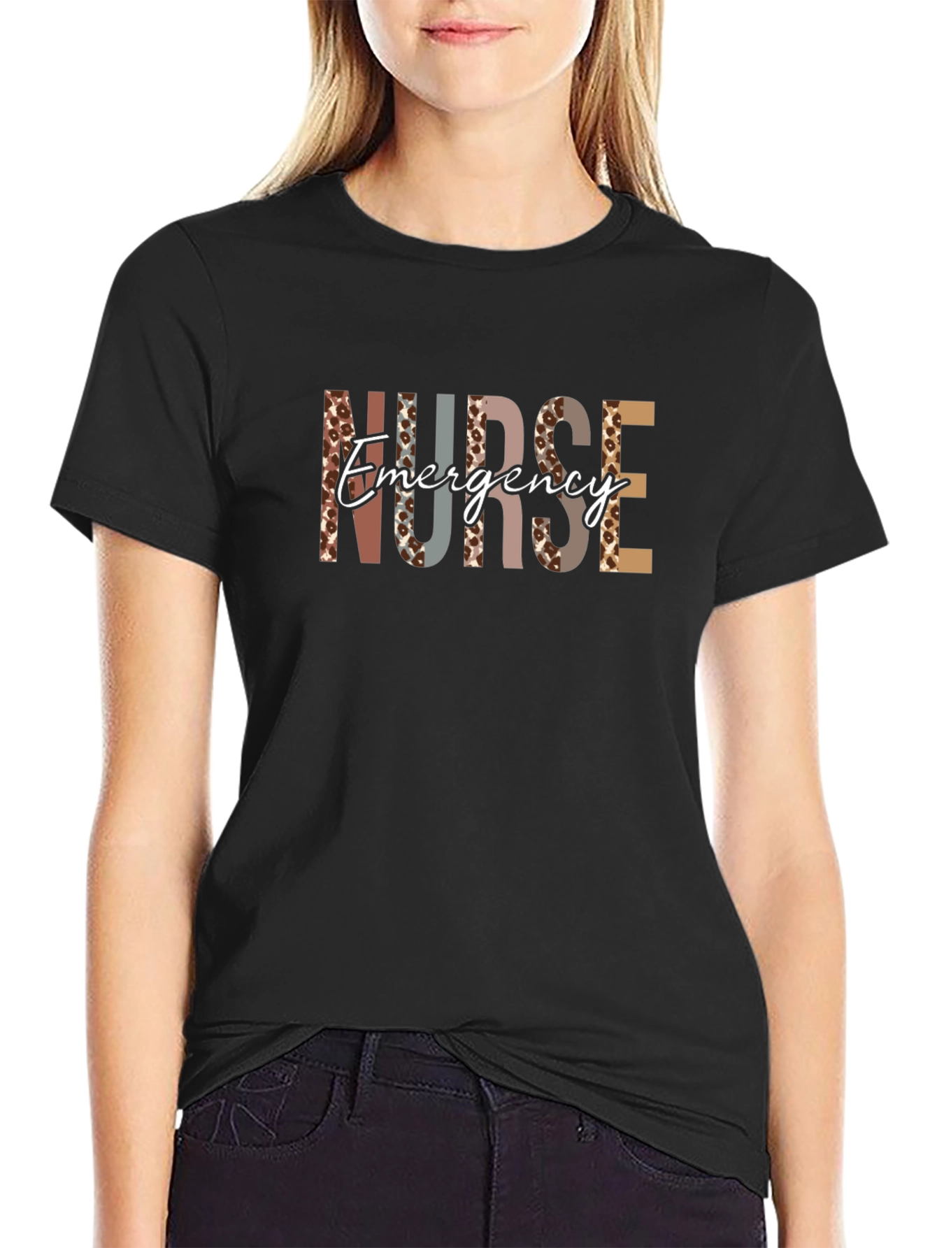 Emergency Nurse T-Shirt - Leopard Print Letters