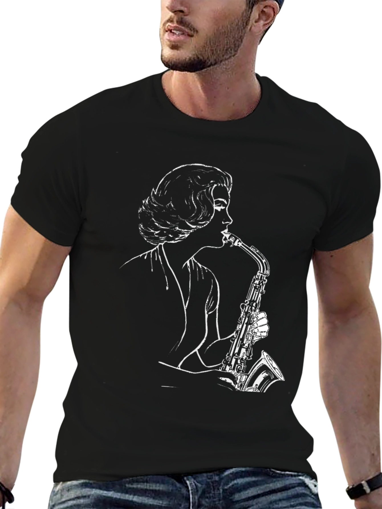 Black Saxophone Player Graphic Tee