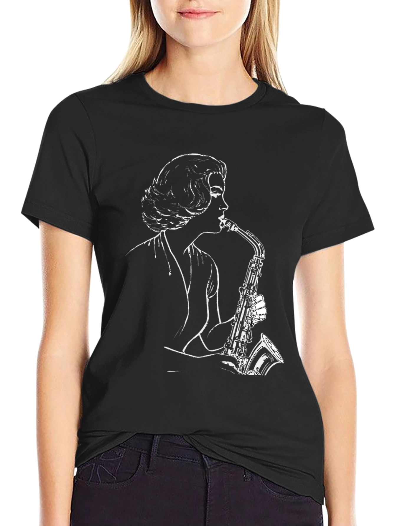 Black Saxophone Player Graphic Tee